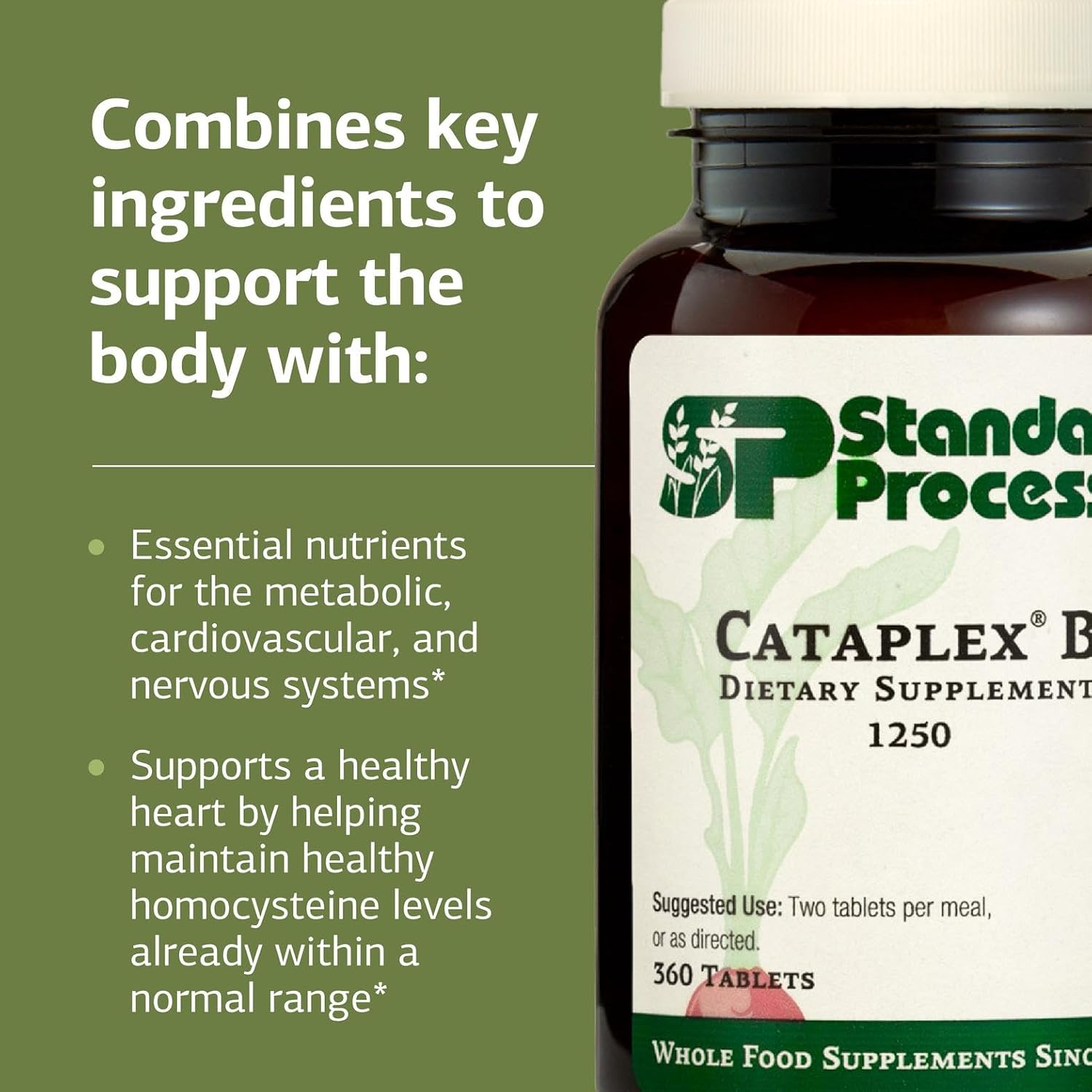 Standard Process Cataplex B - Nervous System & Heart Health Supplement - Contains B Vitamins for Energy Support - Supports Energy Metabolism - Non-Dairy & Non-Soy - 180 Tablets (90 Servings)