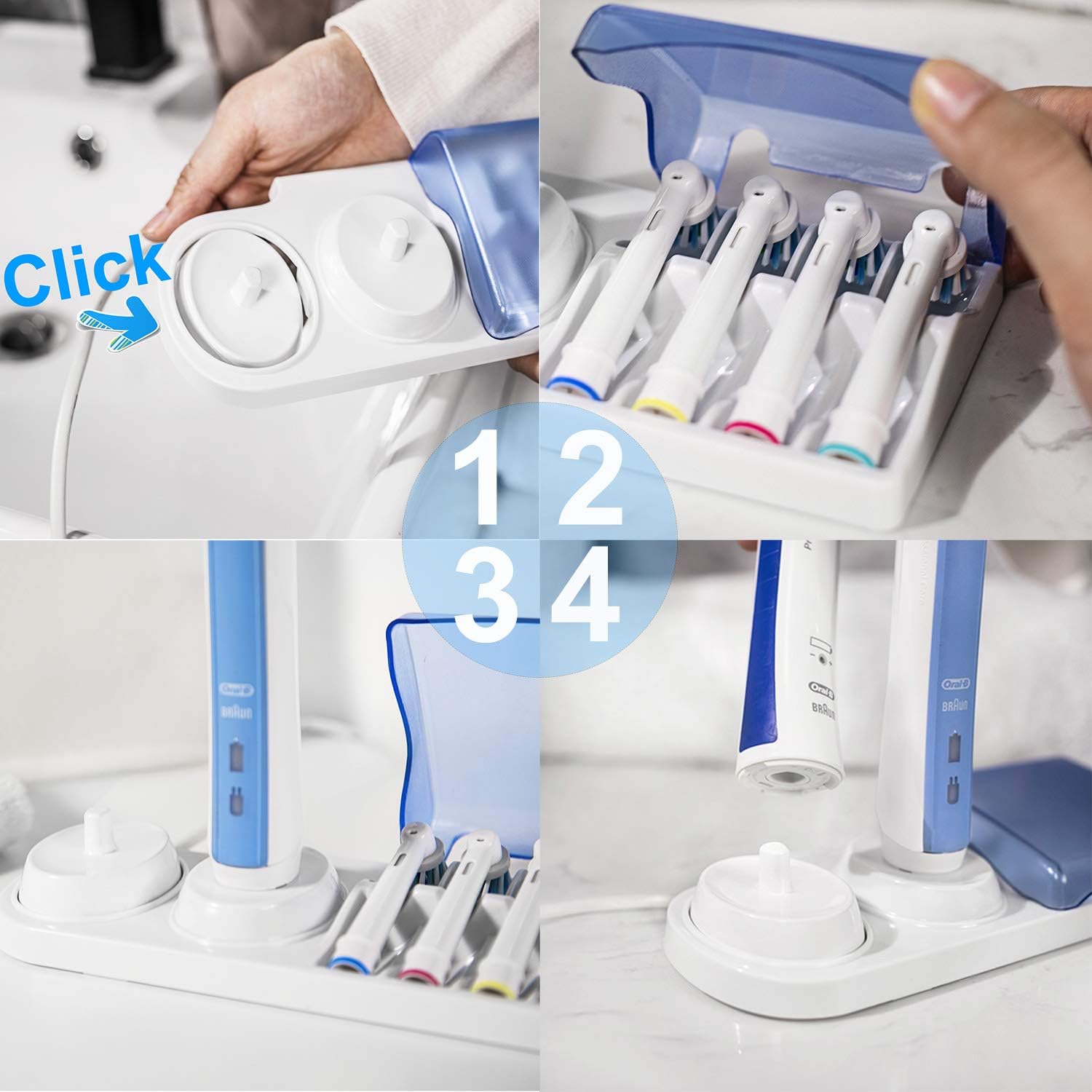 Toothbrush Holder Holder Compatible with Oral-B Electric toothbrushes handpiece, Stand for 4-Push-on Brushes