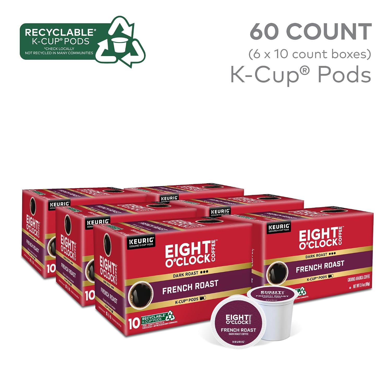 Eight O'Clock Coffee The Original, Single-Serve Keurig K-Cup Pods, Medium Roast Coffee Pods, 72 Count