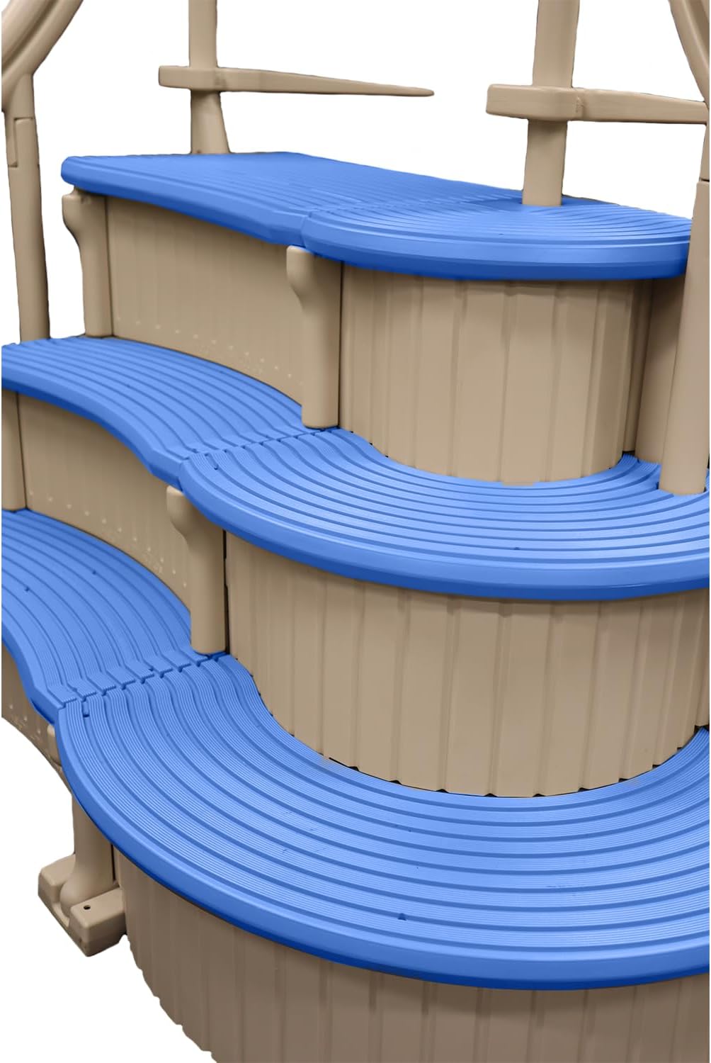 Confer Plastics Curved Drop-in Inground Pool Step 3 Tread Stair Entry System w/ 2 Handrails & Adjustable Mounting Brackets - Base Step, Grey Treads