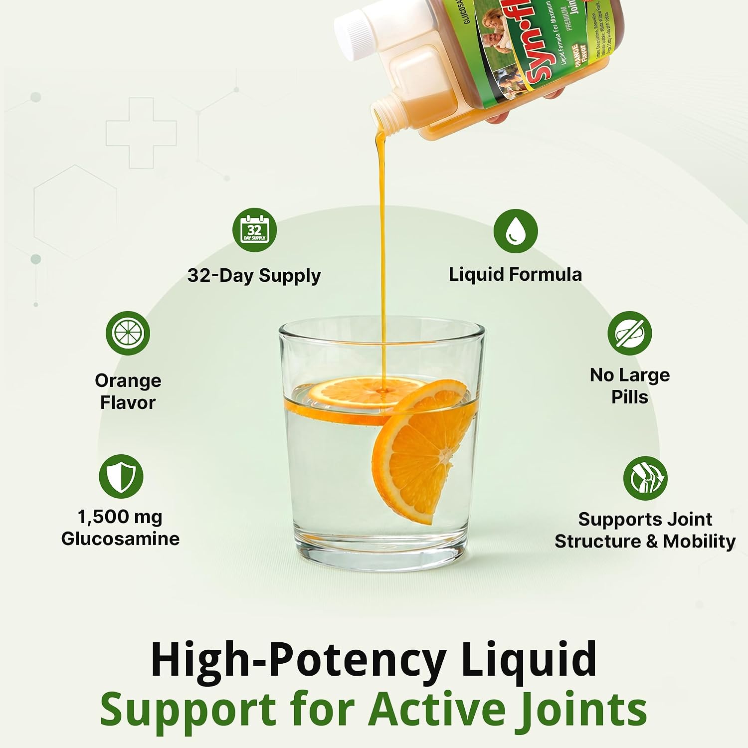 Synflex Joint Support Supplement 32-Day Supply 8oz | Liquid Glucosamine 1500mg & Chondroitin | HSA/FSA High Concentration Orange Flavor with White Willow Bark, Manganese & Boswellia for Men & Women