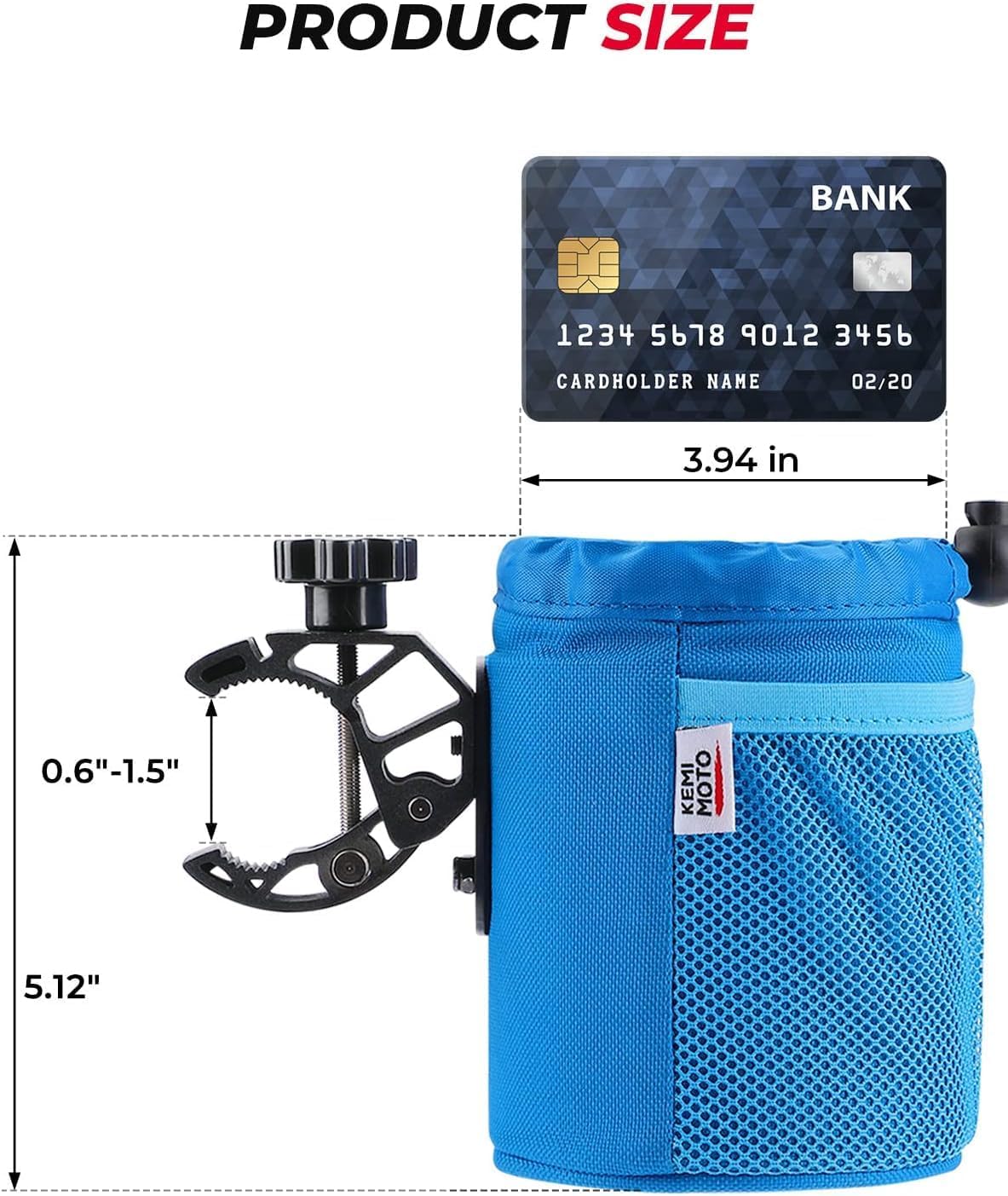 KEMIMOTO Motorcycle Cup Holder, Oxford Fabric Motorcycle Drink Holder with 0.6"-1.5" Alligator Clamp, Universal Water Bottle Cup Accessories for Bike