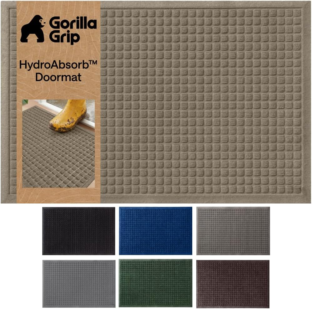 GORILLA GRIP® HydroABSORB Door Mat for Indoor Outdoor Use, 29x17 Black