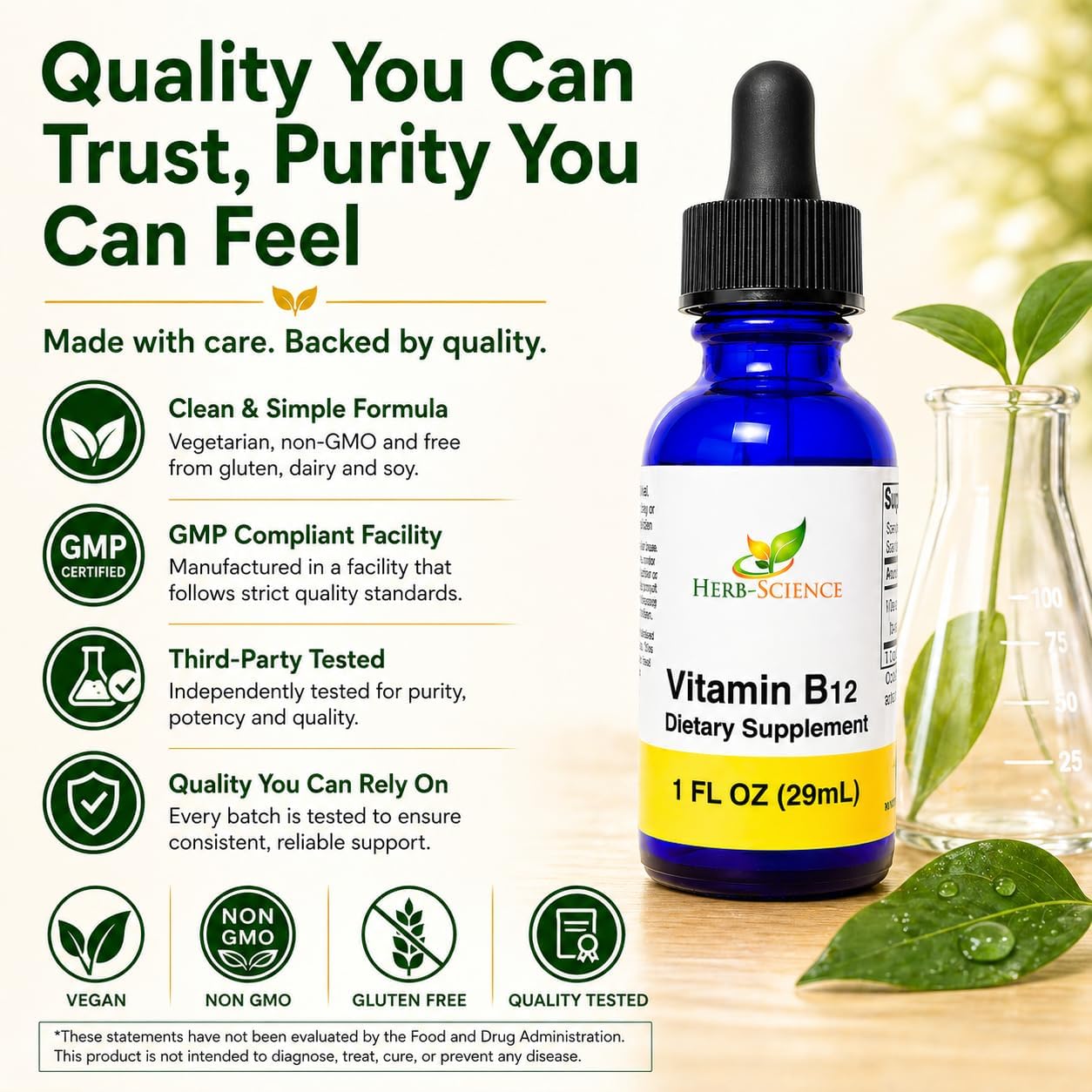 Liquid Vitamin B12 – Cold-Pressed, High Absorption, Vegan, Alcohol-Free, Sublingual B12 Drops, Cyanocobalamin, No Artificial Flavors