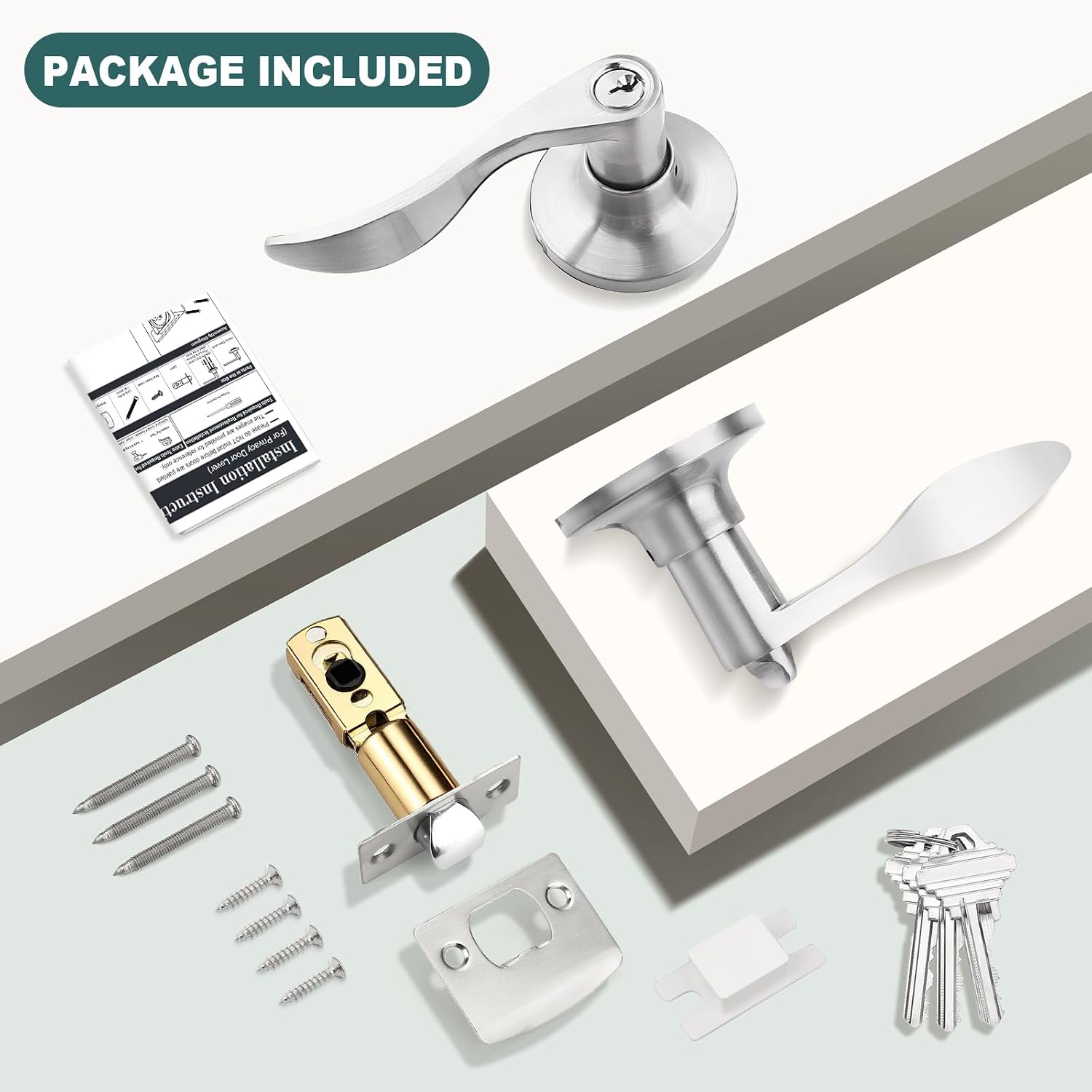 GOBEKOR 1 Pack Privacy Door Levers Brushed Nickel Lever Door Handles Interior for Bedroom and Bathroom Door Locks Wave Door Handles