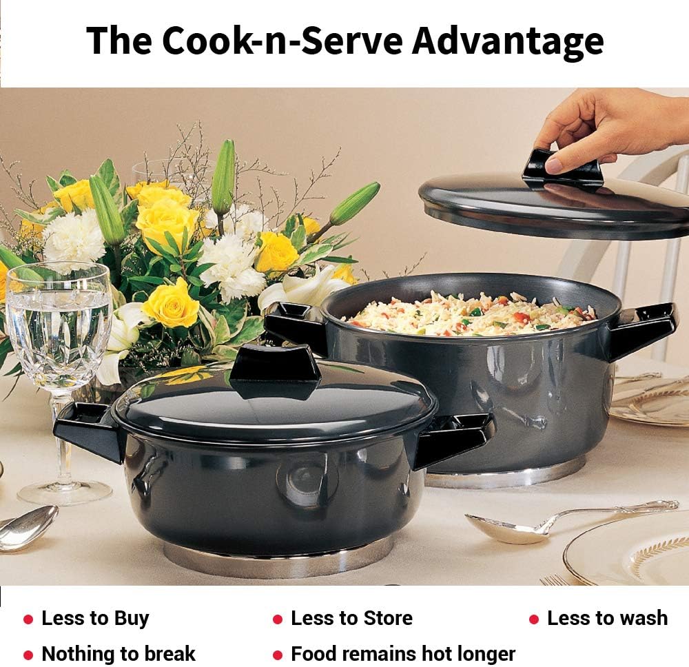 Hawkins Futura 6 Litre Cook n Serve Bowl, Hard Anodised Saucepan with Hard Anodised Lid, Sauce Pan for Cooking and Serving, Black (ACB60) (Aluminium)