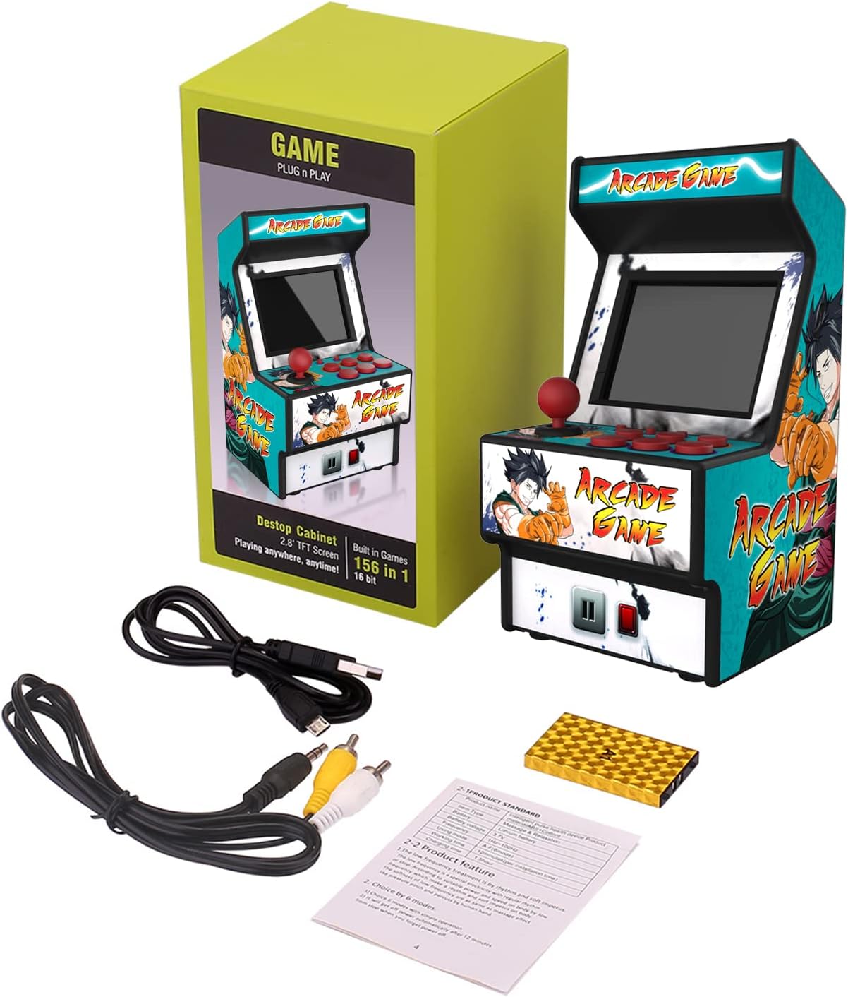 Mini Arcade Machine, Built in 156 Classic Retro Games, 2.8 Inch Screen | 156 Classic 16-Bit Video Games, Handheld Game Console, Rechargeable Battery, Support for TV Output, Birthday Present for kids