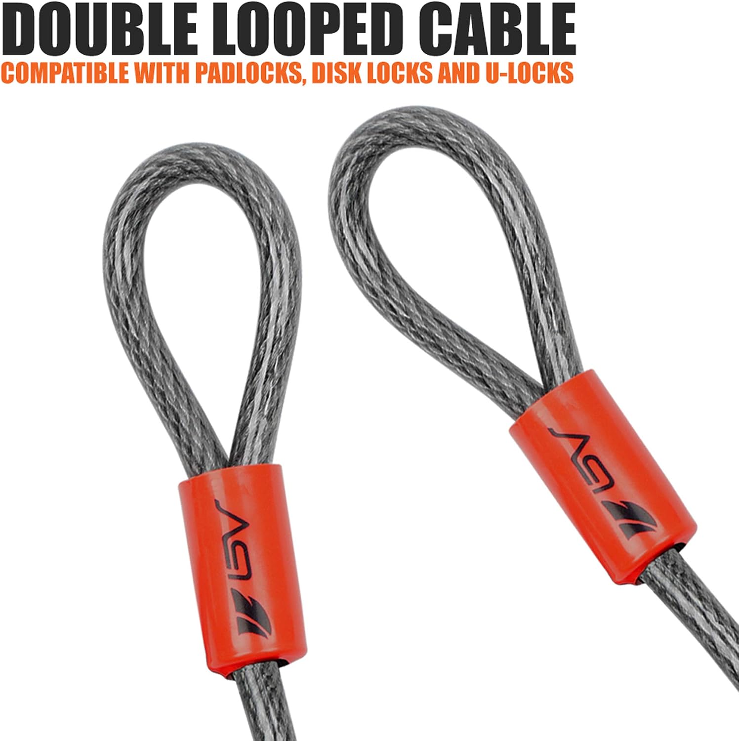 BV 7FT Heavy-Duty Security Cable Lock with Loops – Extra Thick 10mm (3/8") Braided Steel, Cut-Resistant & Weatherproof Wire Cable for Padlock, Gate, Bike, Motorcycle & Outdoor Equipment