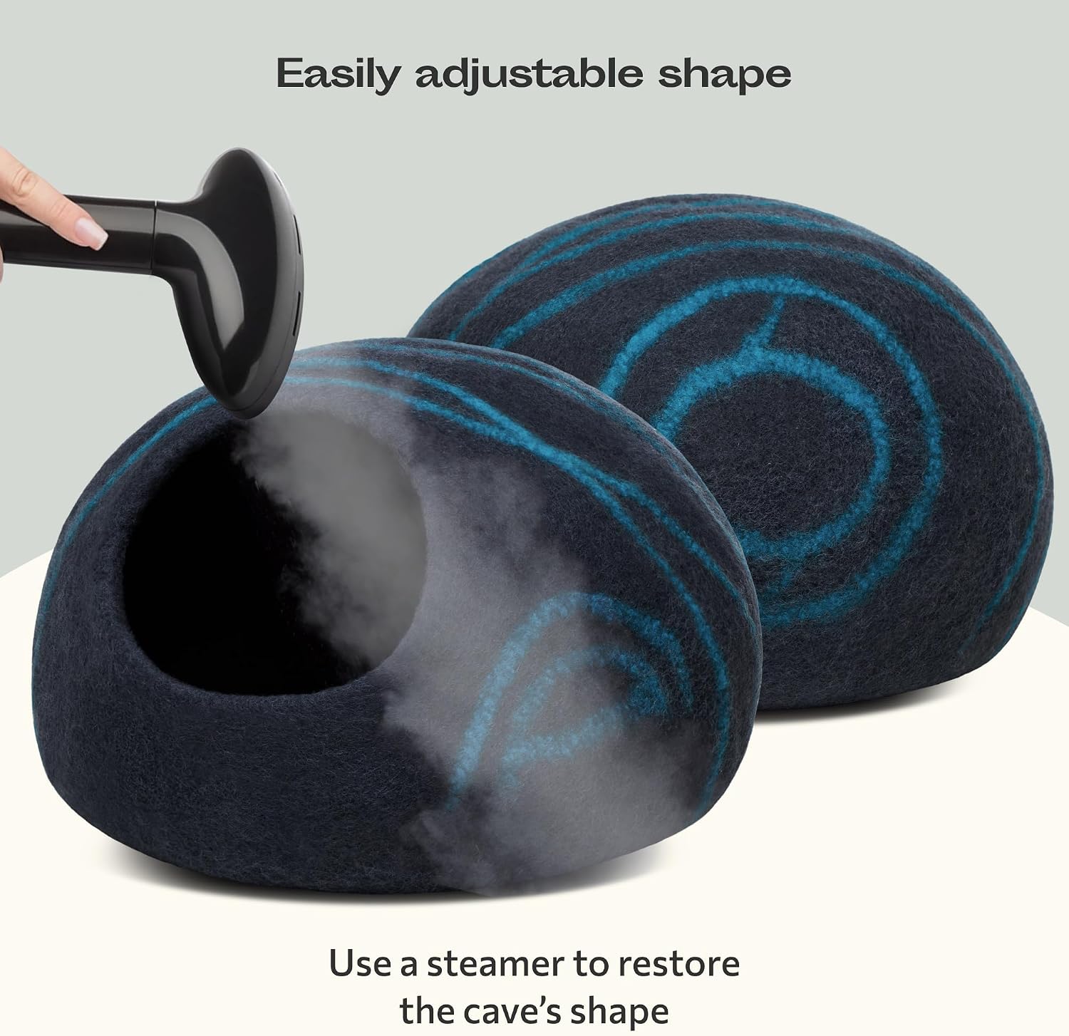 Cat Cave – Premium Felt Cat Bed for Indoor Cats, Handmade 100% Merino Wool (Large, Black Aqua)