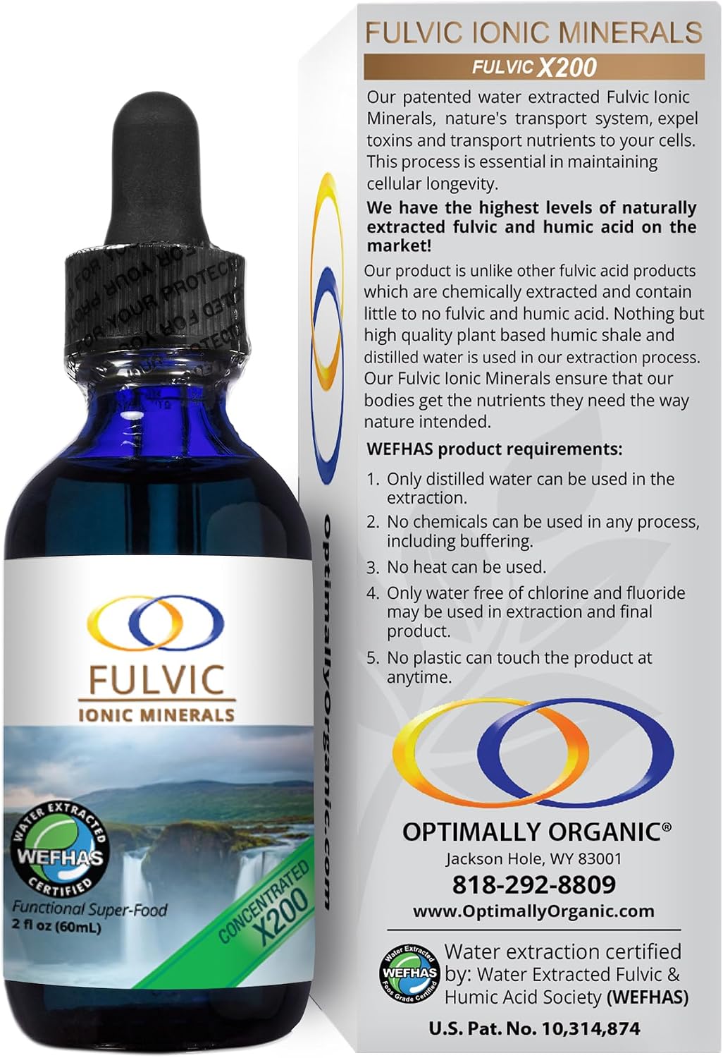 Optimally Organic Water Extracted Fulvic Ionic Minerals X200 - Patented BioActive Fulvic Acid, Humic Acid, Trace Minerals