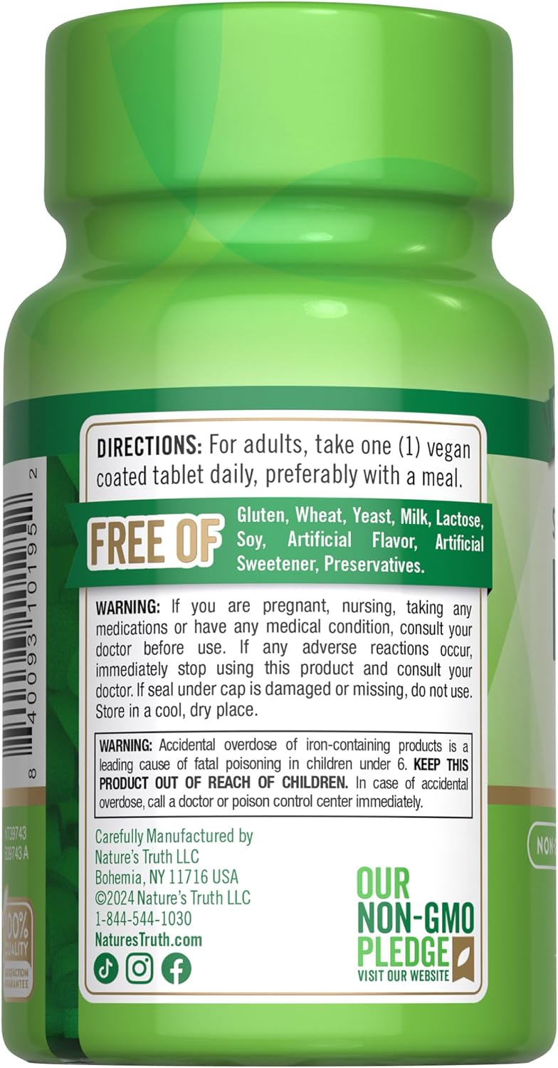 Nature's Truth Iron Supplement | 45 mg | 60 Pills | Ferrous Sulfate | Non-GMO & Gluten Free Vitamin for Men and Women
