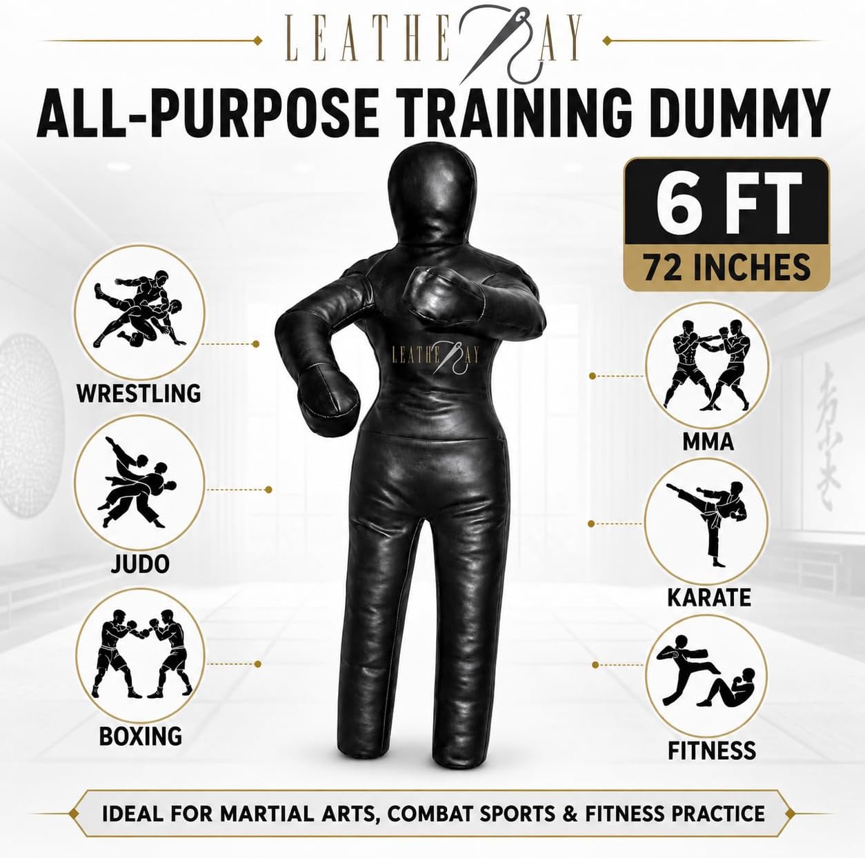 LEATHERAY MMA Jiu Jitsu Grappling Dummy Judo Punching Bag,Brazilian Jiu Jitsu Dummy,Wrestling Grappling BJJ Dummy Black -Unfilled