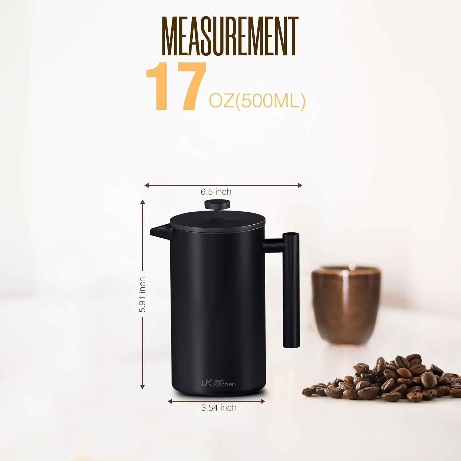 Utopia Kitchen 304 Grade Stainless Steel French Press 34 Oz, Silver | Double Wall Insulated Coffee Press with 4-Level Filtration System, Include 2 Extra Filters, Rust-Free, Dishwasher Safe