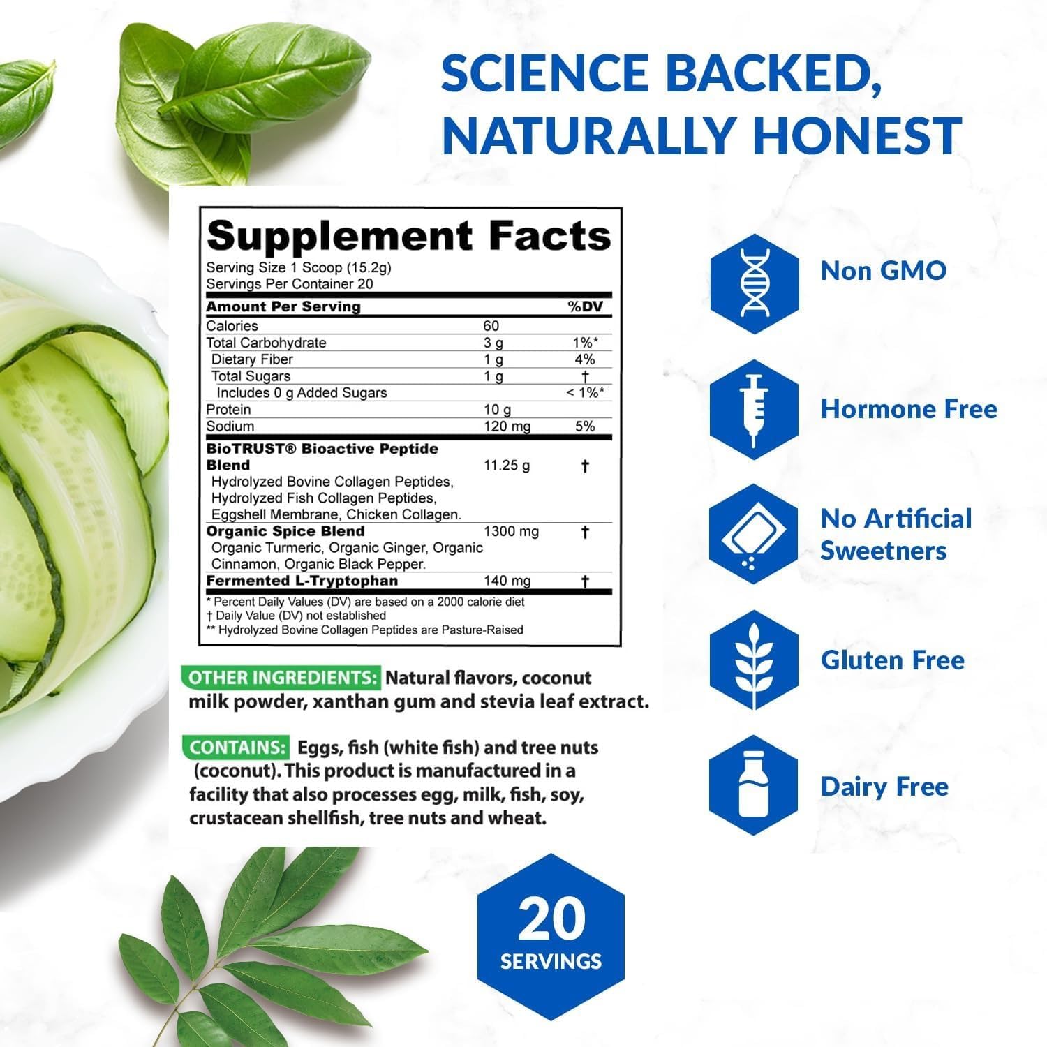BioTrust Multi Collagen Peptides Unflavored Powder - Hydrolyzed, Grass Fed | 5 collagen types (I, II, III, V & X) from grass fed beef, fish, chicken & eggshell membrane with protein support
