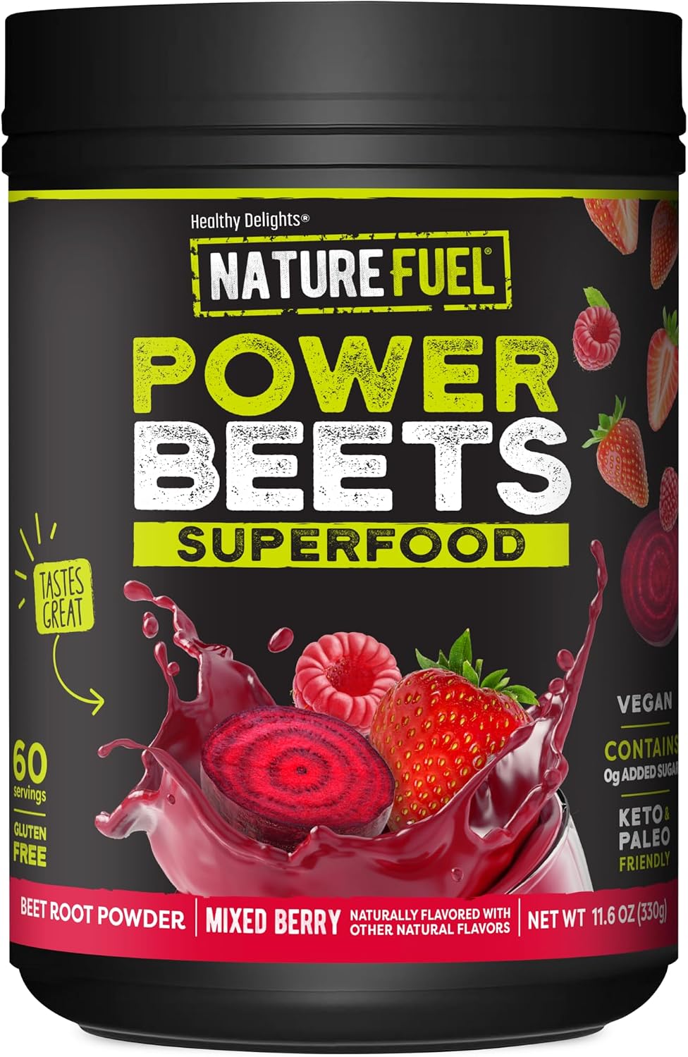 SlimFast Nature Fuel Power Beets Powder, Delicious Mixed Berry, 60 Servings | Concentrated Superfood Supplement, Non-GMO