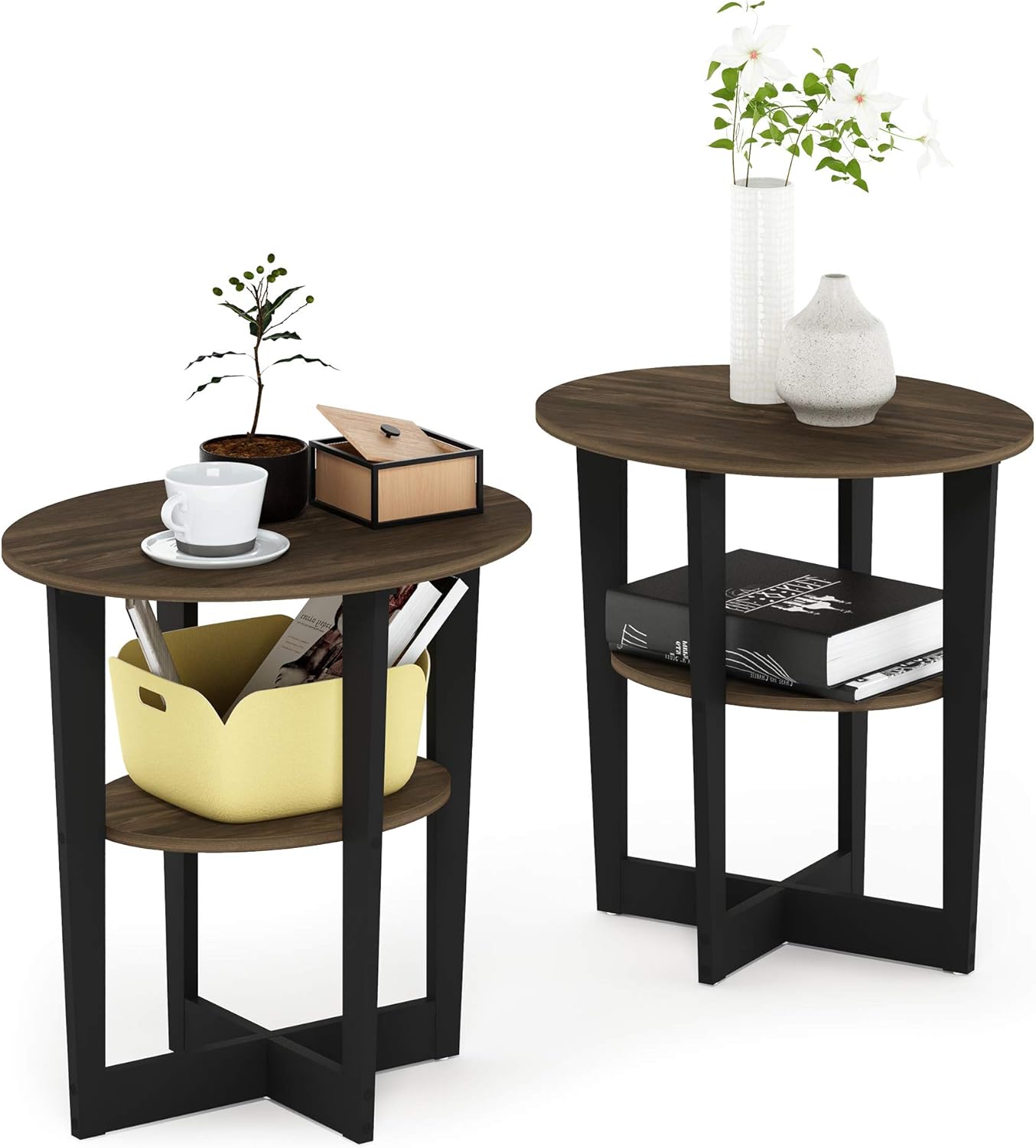 Furinno SIMPLE DESIGN Side Table, 2-Tier Modern End Table with Soft Edges, Open Shelves Night Stand, Bedside Table, for Living Room, Bedroom, French Oak