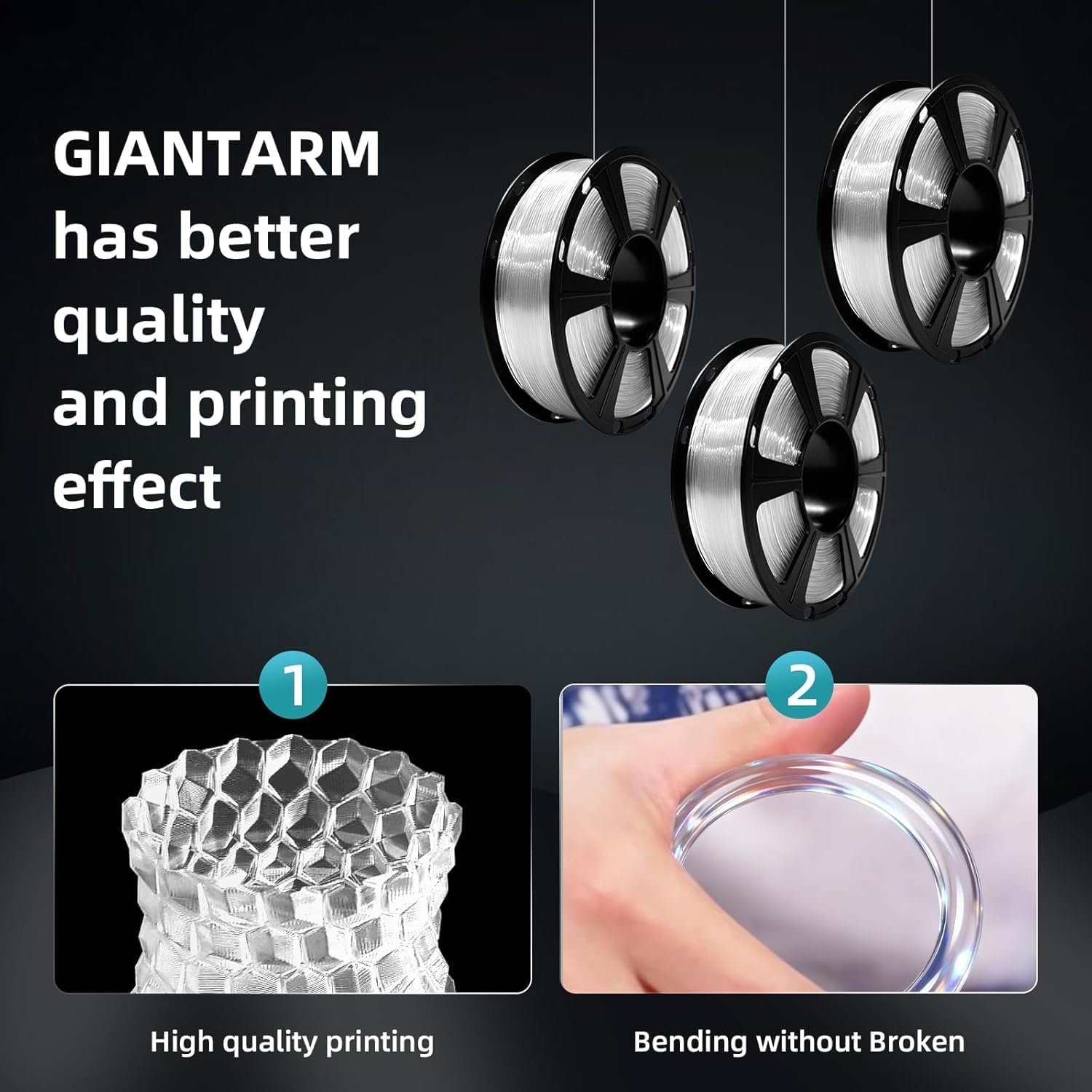 GIANTARM 3D Printer Filament, Silk Gold Pla Filament, 1Kg(2.2lbs) Spool, 1.75mm Dimension Accuracy +/- 0.03mm, 3D Printing Filament