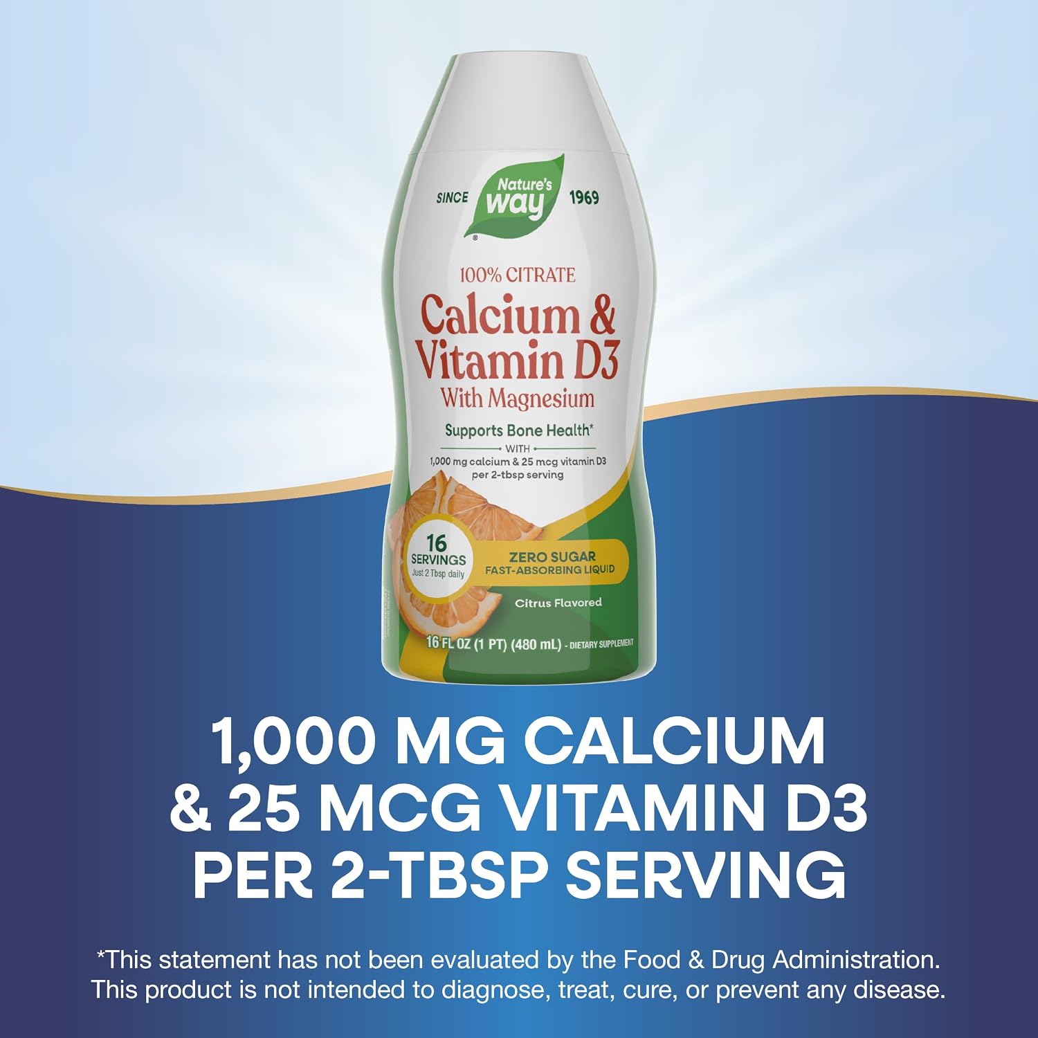 Nature's Way Calcium & Vitamin D3 with Magnesium Liquid, 16 Fl Oz | Fast-Absorbing Liquid Calcium
