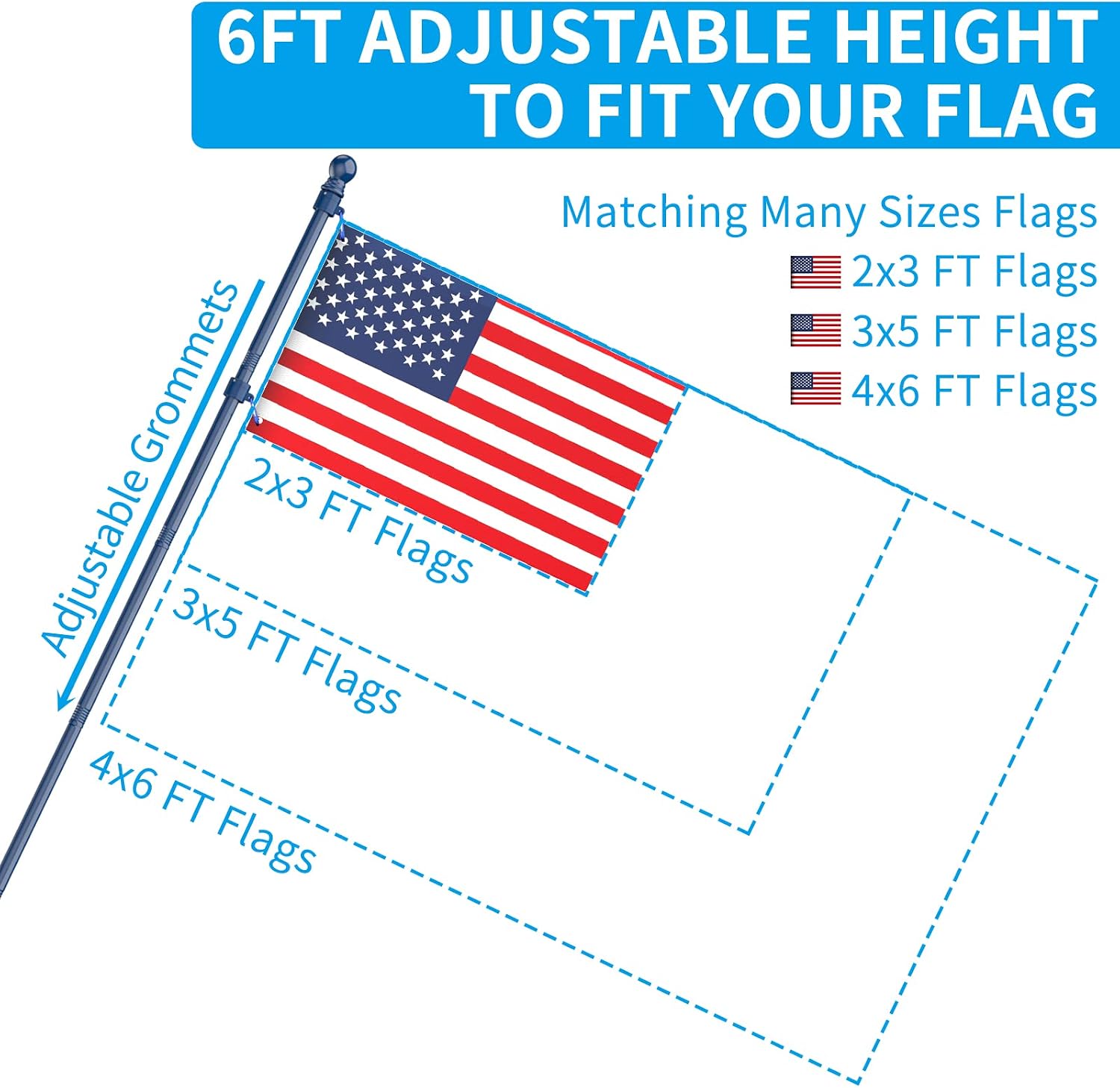 ZMTECH Flag Pole - Upgraded Bracket, 6 FT Stainless Steel Flag Poles for Outside House, Residential or Commerical