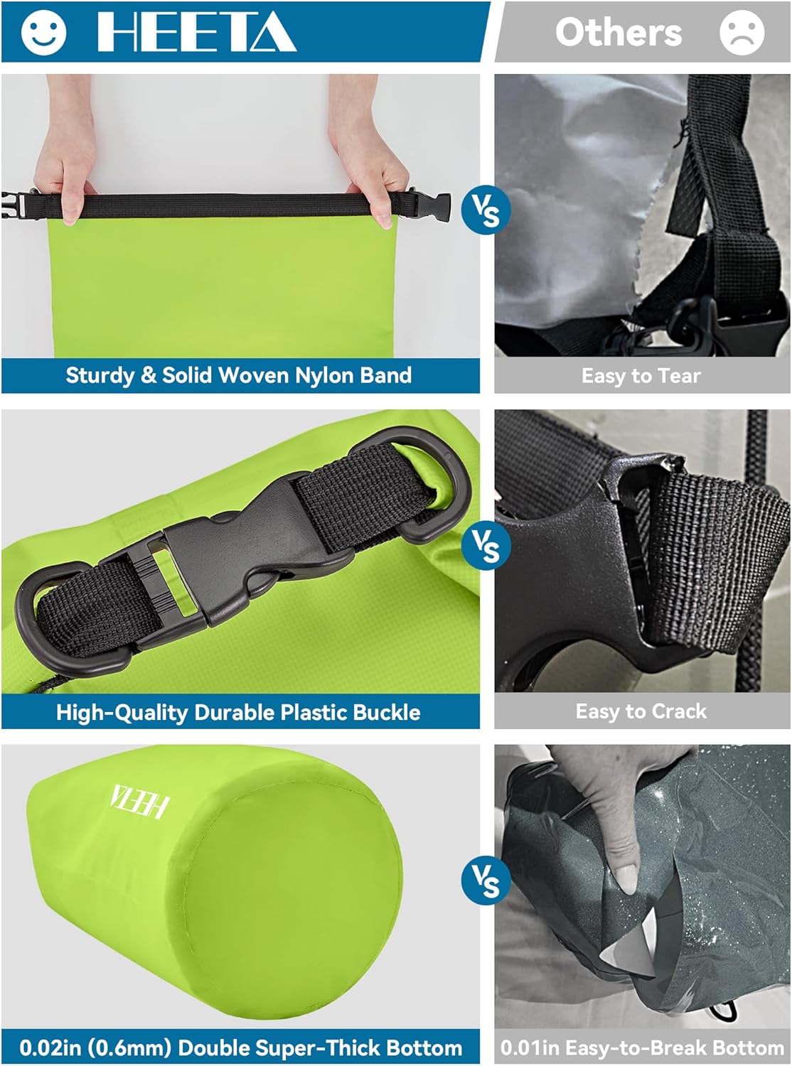 HEETA Waterproof Dry Bag Backpack with Emergency Whistle 5L/10L/20L/30L/40L