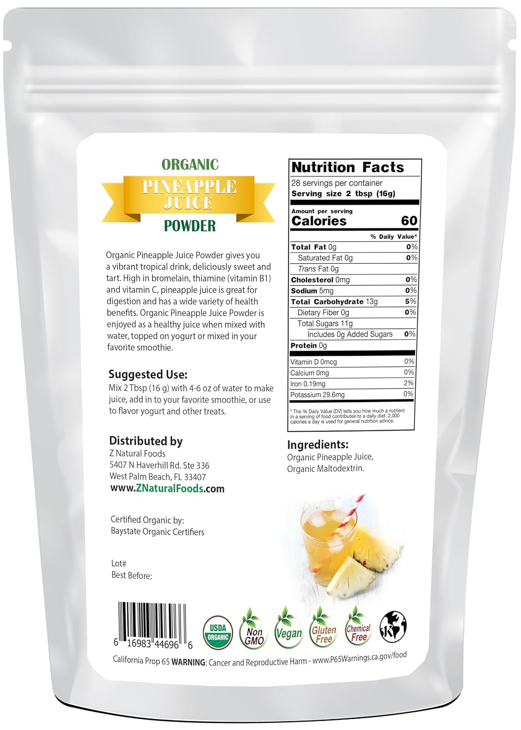 Z Natural Foods Organic Tart Cherry Juice Powder - Vegan, Kosher, 1 lb