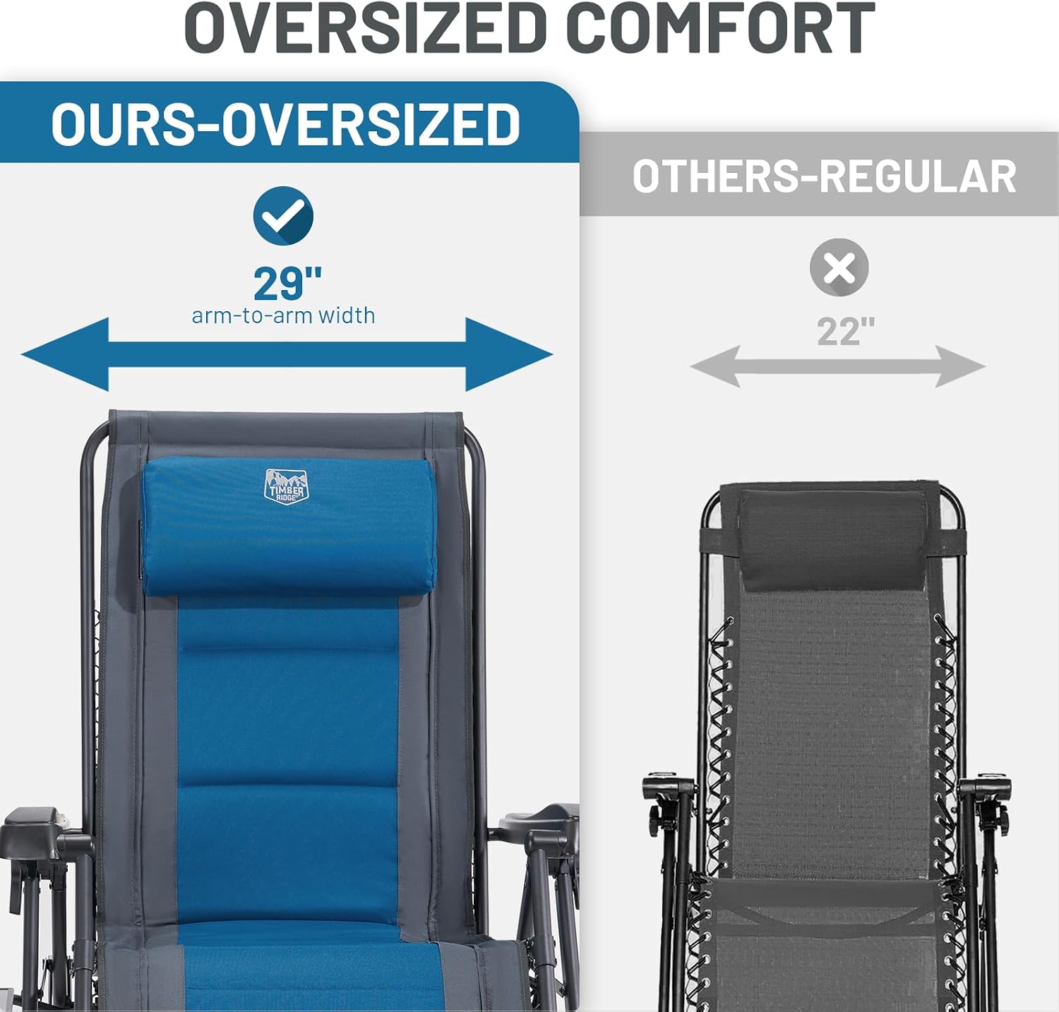 TIMBER RIDGE Zero Gravity polyester Chair Oversized Recliner 350lbs Capacity Patio Lounge Chair Padded Lawn Chair with Headrest XXL for Outdoor