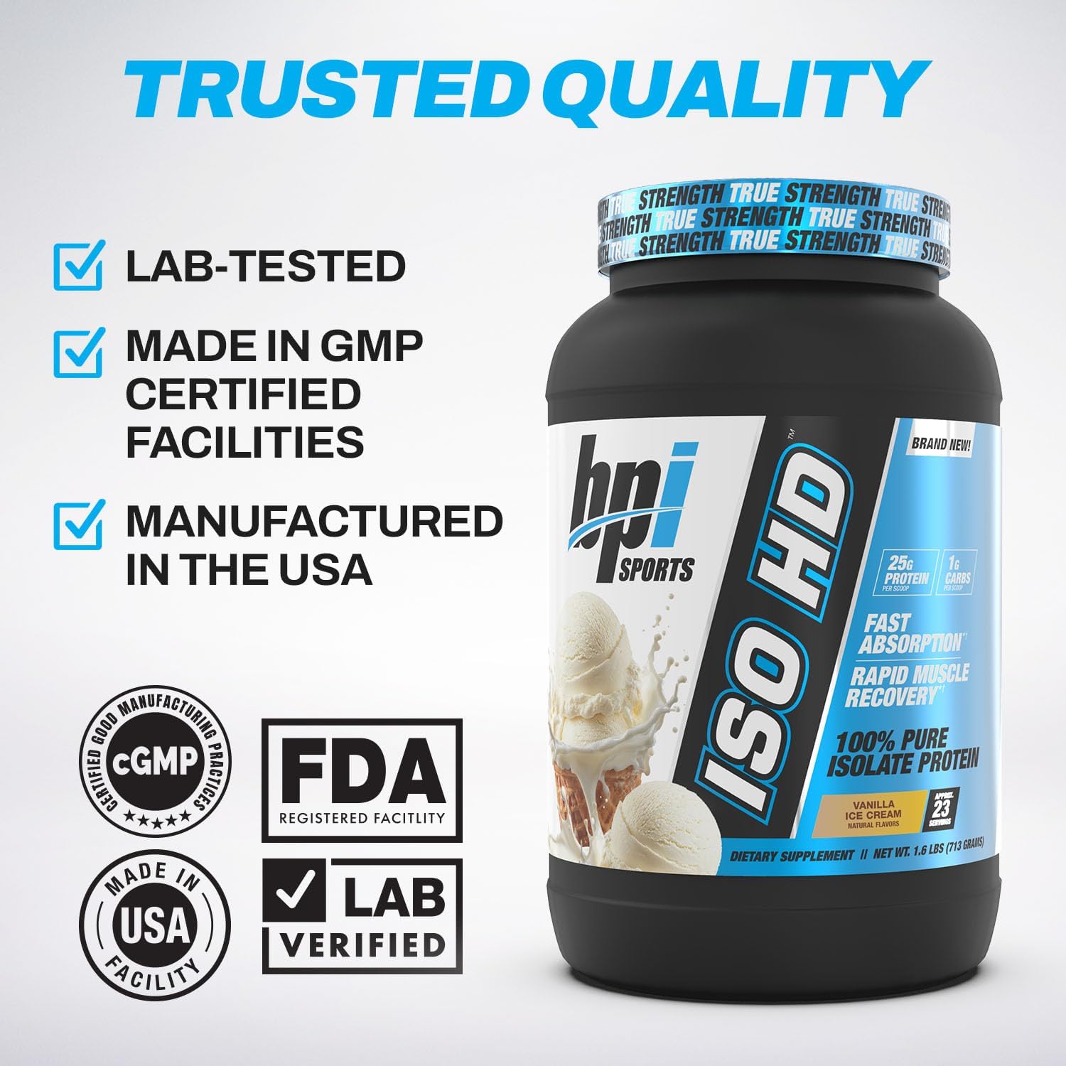 BPI Sports ISO HD Isolate Protein Powder – 100% Whey Isolate, Protein Powder for Muscle Gain - Chocolate Brownie, 5.4 Pounds - 69 Servings