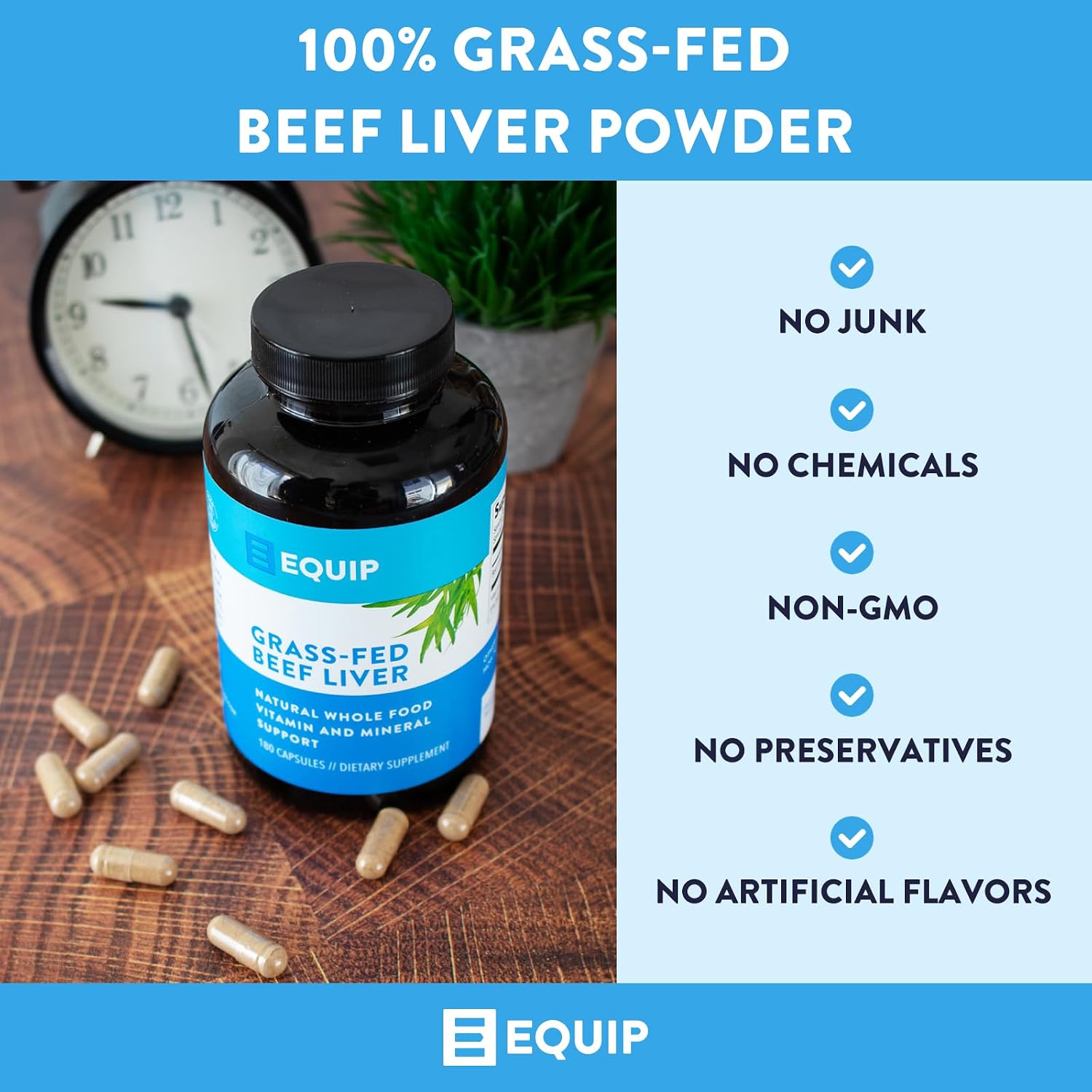 Equip Foods Grass-Fed Beef Liver | Natural Desiccated Beef Liver Supplement | Support Heart Health, Brain Function, Digestion, Metabolism, Immunity