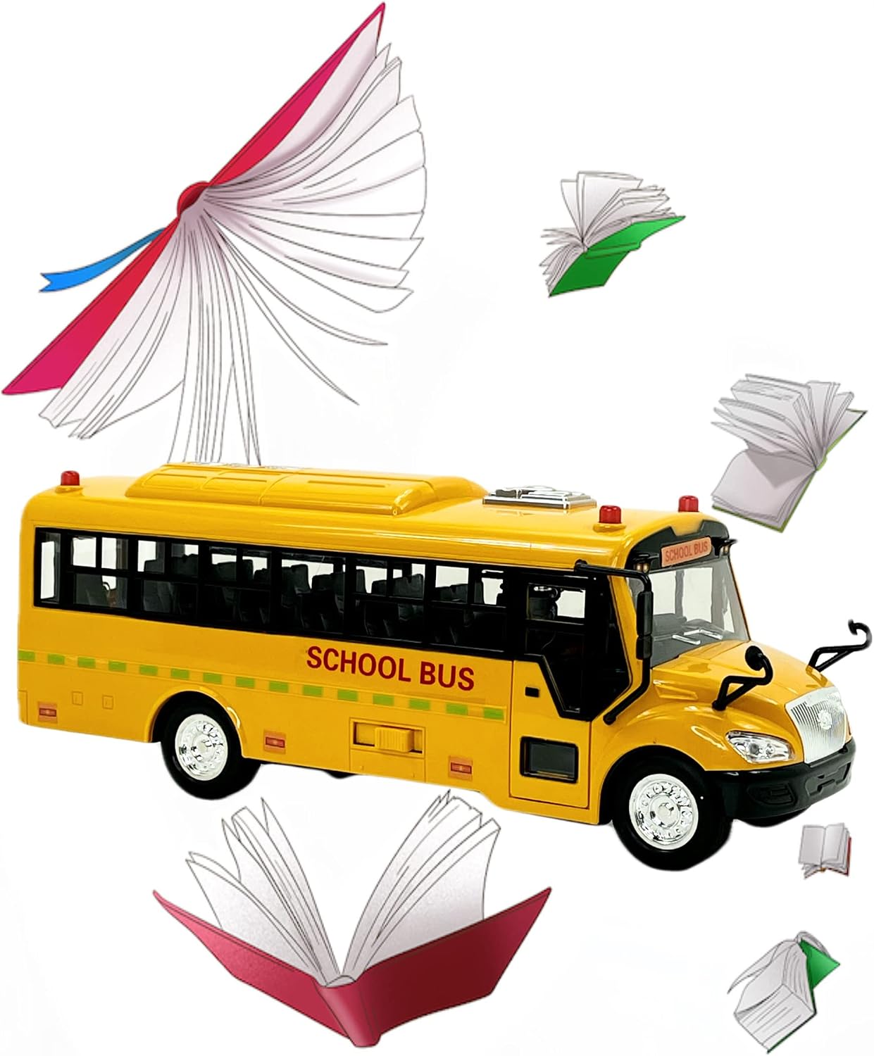Big Daddy Huge Yellow School Bus with Lights and Cool Openable Doors Pull Back Toy School Bus with Sounds and Songs for Girls, Boys, Toddlers