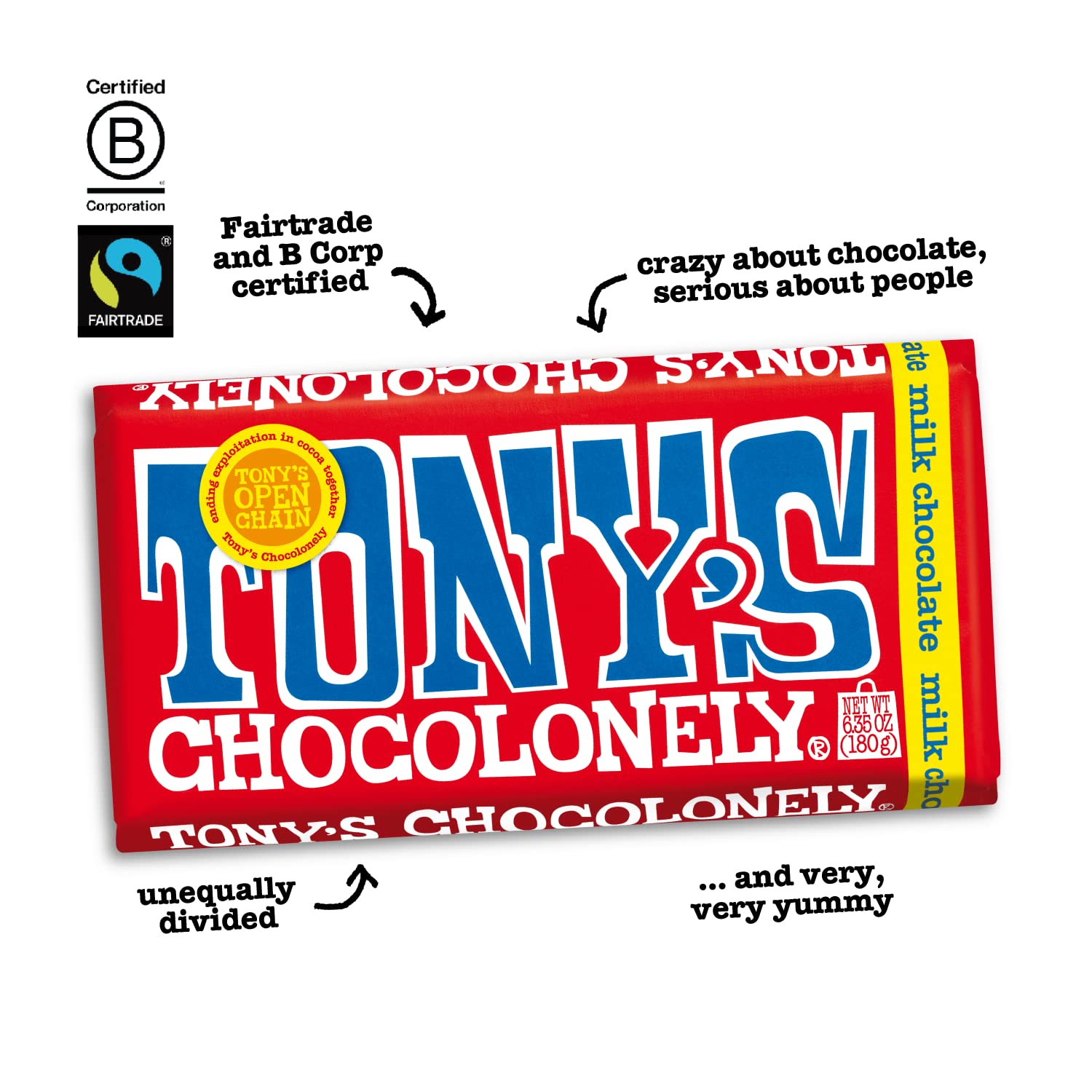 Tony’s Chocolonely 32% Milk Chocolate Caramel Sea Salt Bars, No Artificial Flavoring, Fairtrade & B Corp Certified, 6.35 Ounce (15 Bars)
