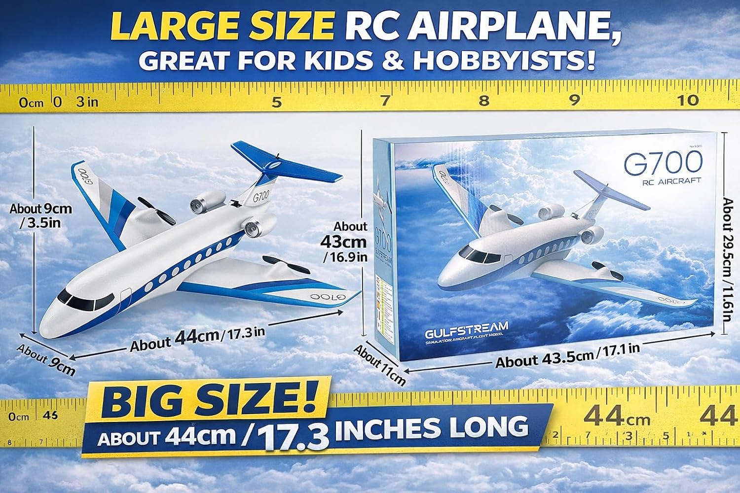 ANTSIR RC Plane G700 Private Jet, 2.4GHz 3CH Easy to Fly RC Airplane Gift | 6-Axis Gyro, RTF Glider, Display Stand, 2 Batteries, Durable Foam