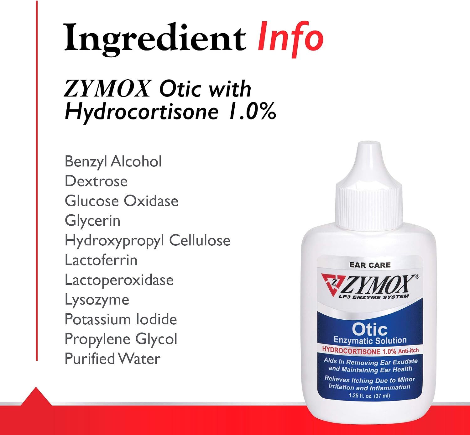 Zymox Otic Enzymatic Solution for Dogs and Cats to Soothe Ear Infections with 1% Hydrocortisone for Itch Relief, 4oz