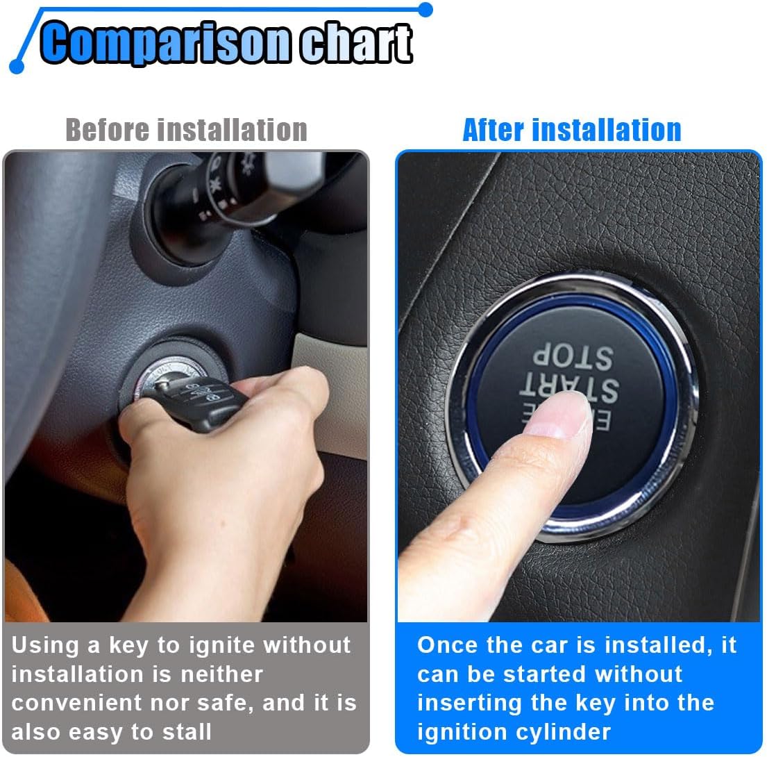 BDZMC Car Push Engine Start Button Kit | Upgrade Push to Start Ignition Kit, Smart Keyless Go System for Most DC12V Cars