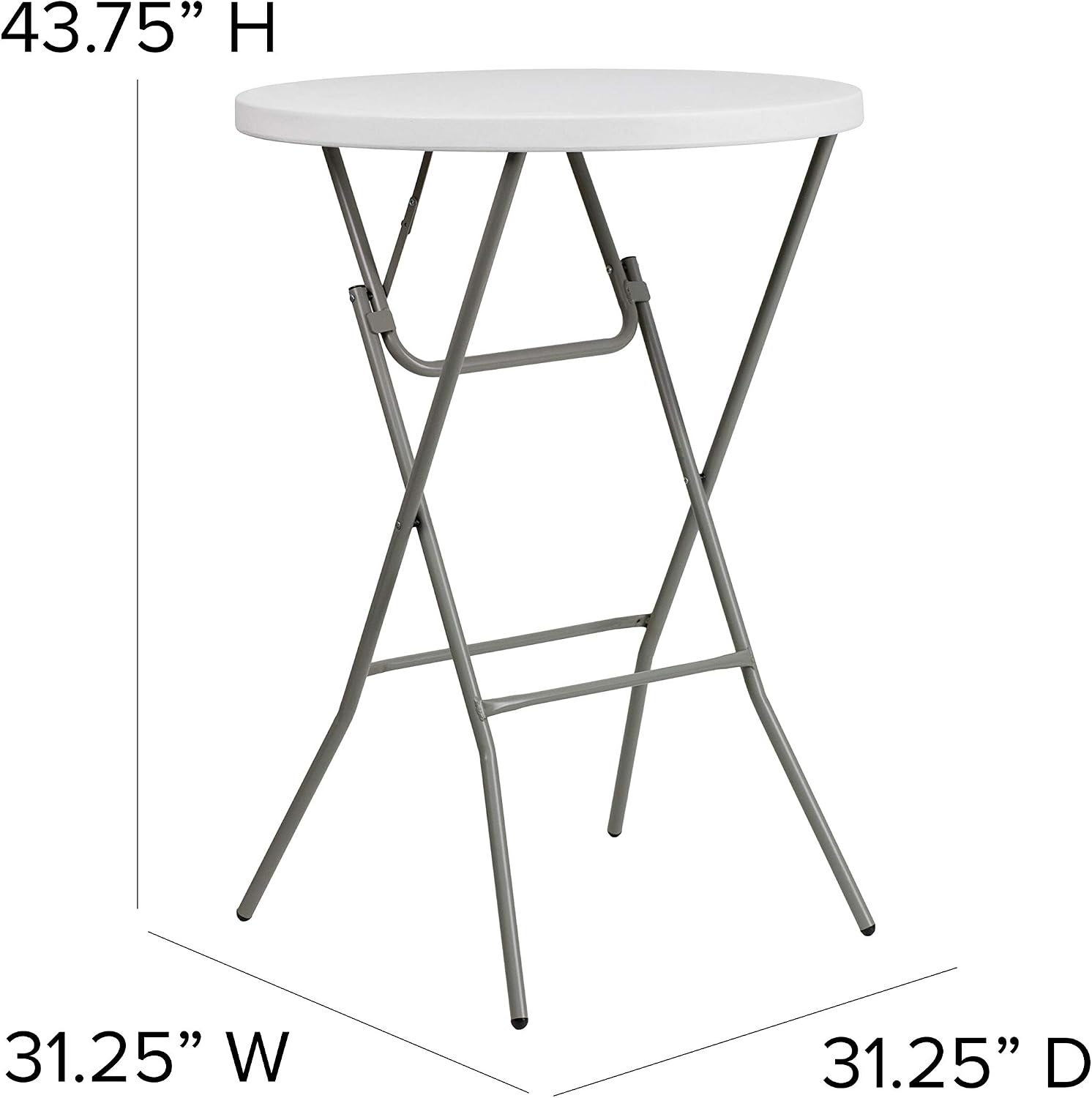 Flash Furniture Elon 32' Round Folding Bar Height Table for Parties and Commercial Events, Indoor/Outdoor Plastic Tall Round Table, White | Lightweight, Easy Storage, Commercial Grade