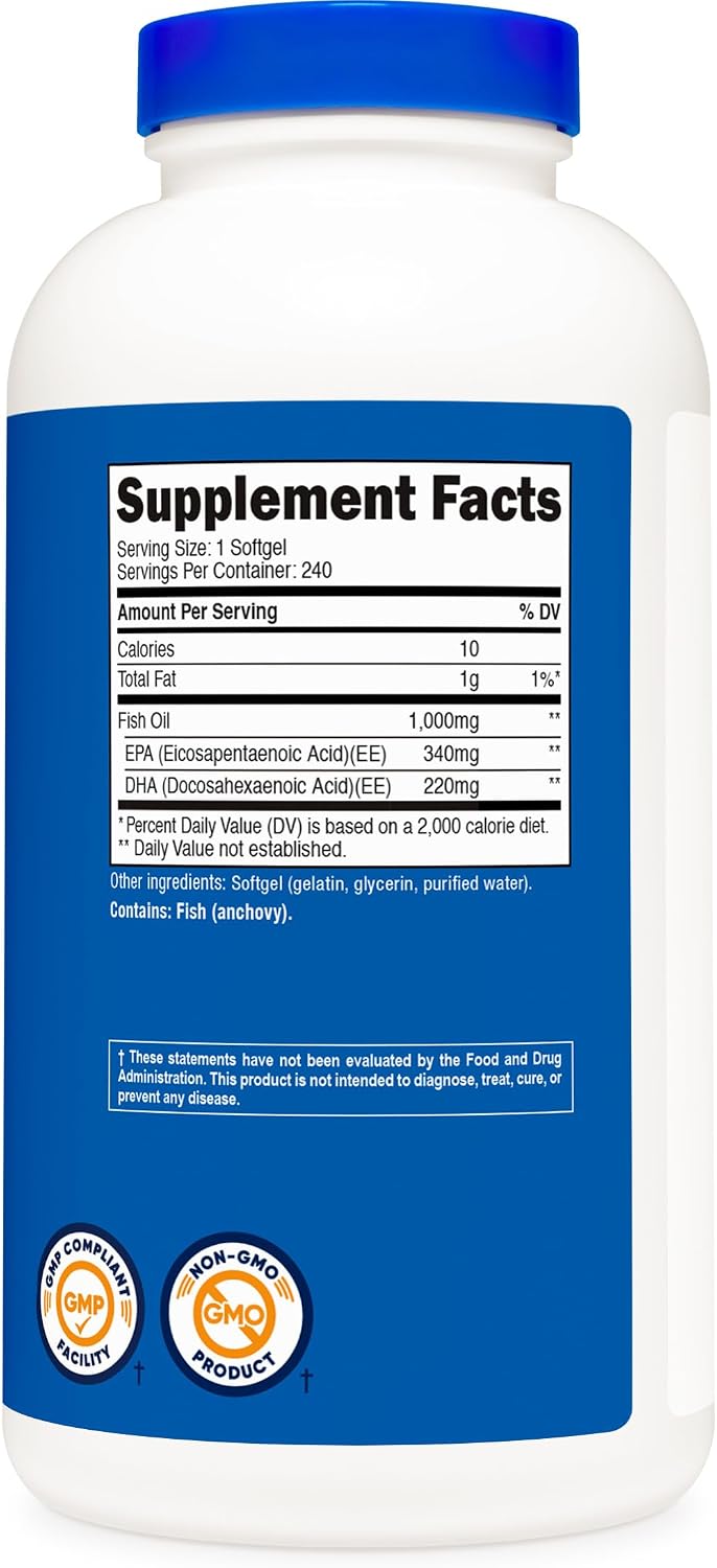 Nutricost Fish Oil Omega 3 Softgels with EPA & DHA, 240 Softgels, GMO-Free | 1000mg of Fish Oil, 560mg of Omega-3, Gluten Free