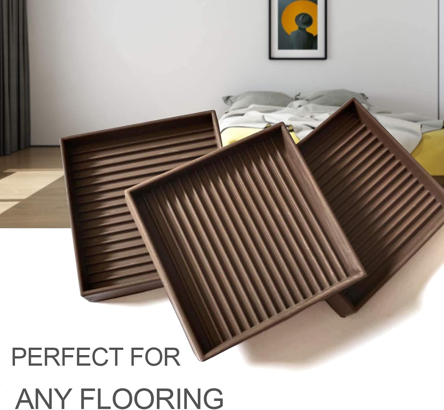 Yelanon Furniture Coasters 8 Pcs 3" Square Brown Caster Cups for Hardwood