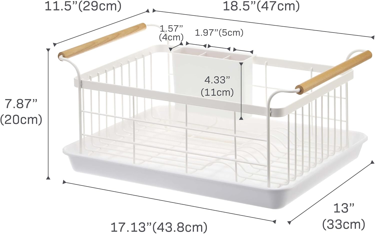 YAMAZAKI Home Dish Drying Rack – Modern White Dish Rack for Kitchen Counter with Removable Drying Tray and Cutlery Holder, Steel + Wood Dish Drying Organizer - Steel + Wood - | Modern dish drying rack organizer with steel and wood construction. Small spa…