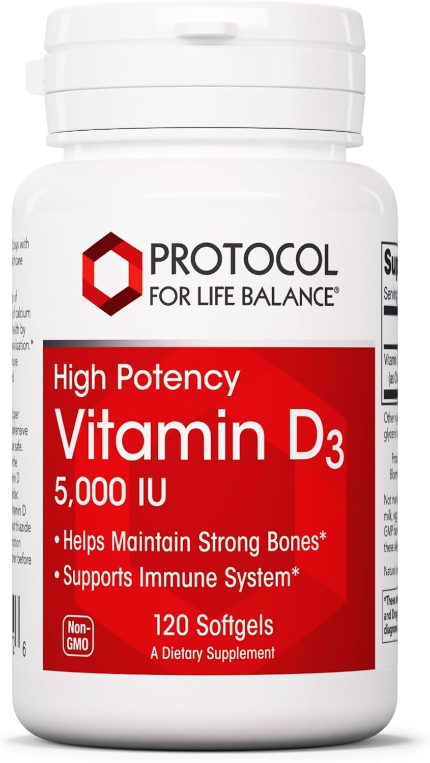 PROTOCOL FOR LIFE BALANCE - Vitamin D3 5000 IU (High Potency) Supports Calcium Absorption, Bone and Dental Health, Immune System Function