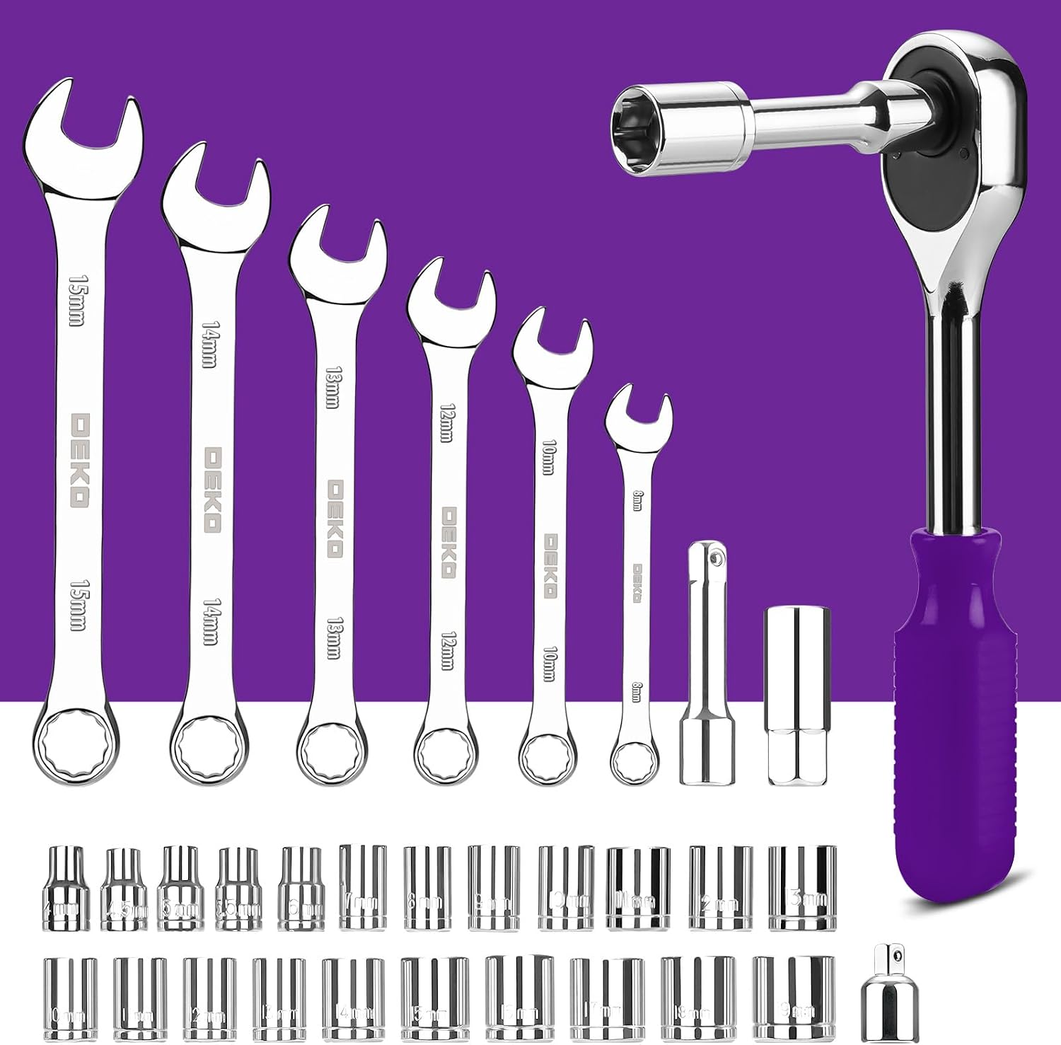 DEKOPRO 228 Piece Socket Wrench Auto Repair Tool Combination Package Mixed Tool Set Hand Tool Kit with Plastic Toolbox Storage Case