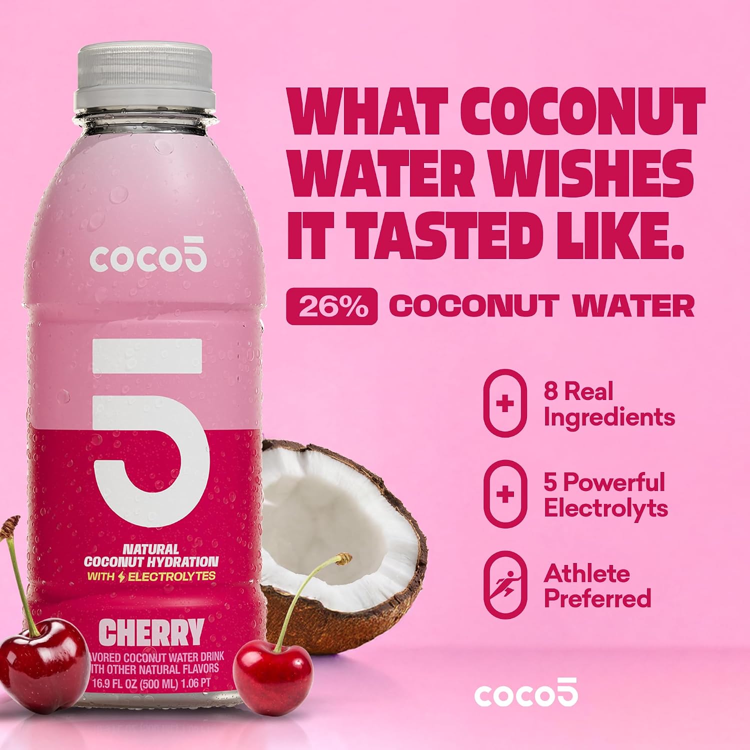 Coco5 Original Coconut Water Natural Electrolyte Sports Drink, 12 Pack | Active hydration. Low sugar, nothing artificial. Potassium, sodium, magnesium, calcium, chloride. 8 real ingredients.