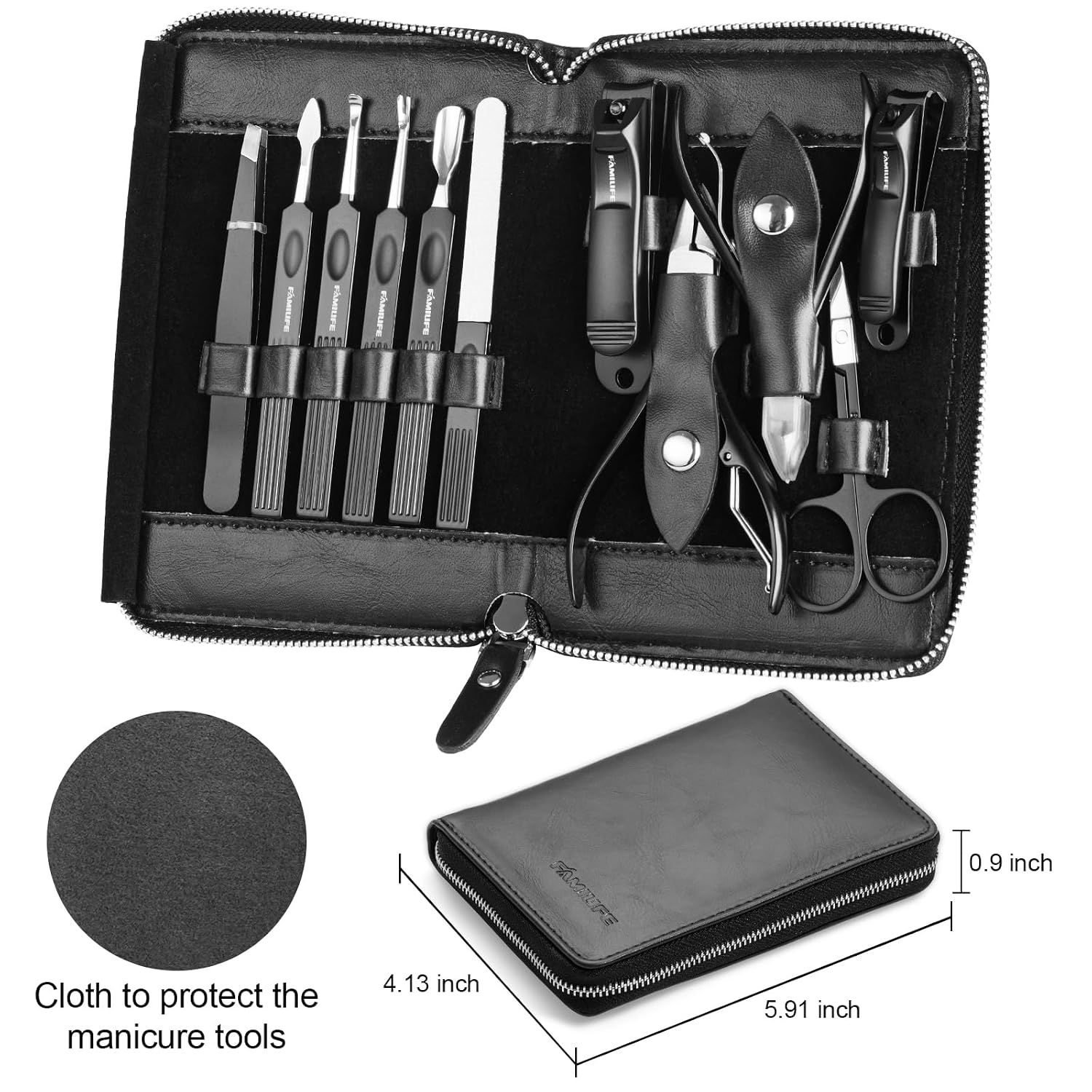FAMILIFE Stainless Steel Manicure Set 11-in-1 Professional Nail Clipper Kit