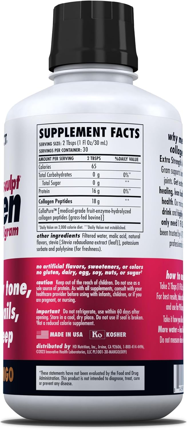 HEALTH DIRECT AminoSculpt Sugar-Free Liquid Collagen, Tart Cherry, 30 oz | High-Potency Collagen for Men & Women. Supports Hair, Skin, Nails & Joints. Medical-Grade, No Mixing, Non-GMO & Grass-Fed