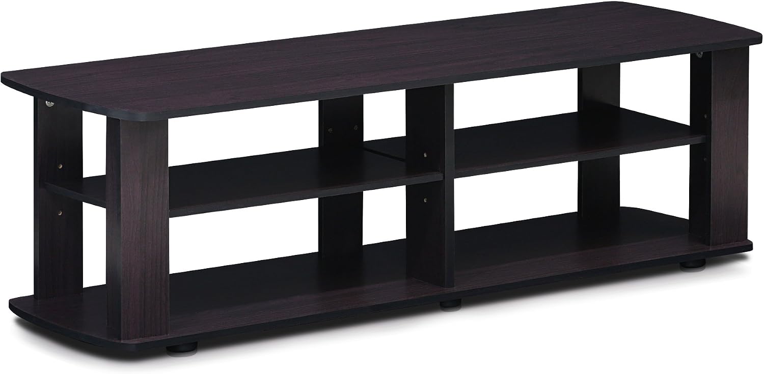 Furinno Nelly TV Stand, 3-Tier Entertainment Center with Open Shelves Storage, TV Console for TV up to 55 Inch, Soft Edges, for Living Room, Bedroom, Black