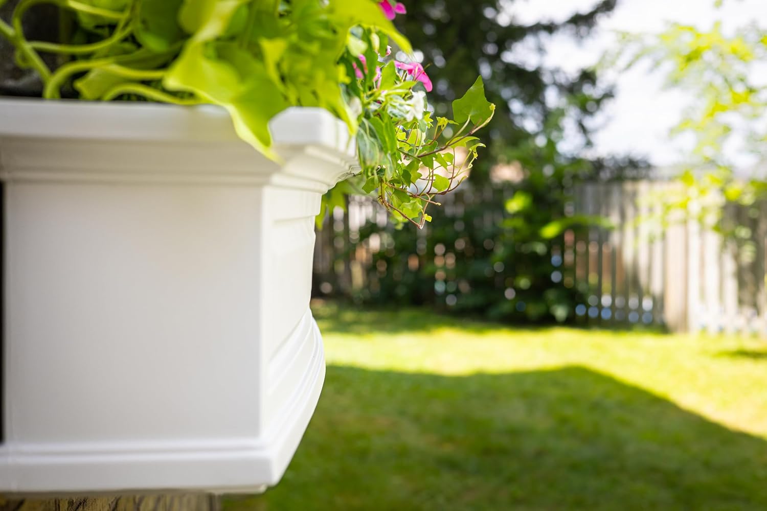 Mayne Nantucket 36in Self-Watering Rectangular Window Box Planter, White | Self-watering, All season, Fade resistant, Mounting brackets included, Built-in overflow, 15-year warranty