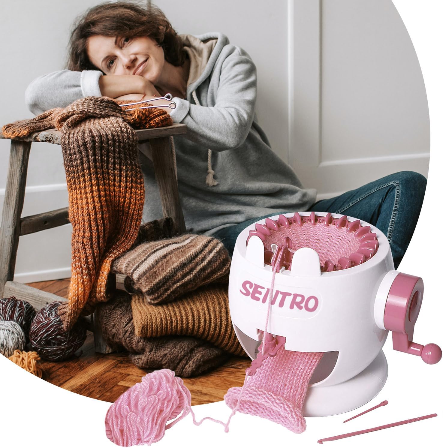 FYGAIN SENTRO Knitting Machine 40 Needles, Automatic Circular Knitting Crochet Machine for Kids/Adults