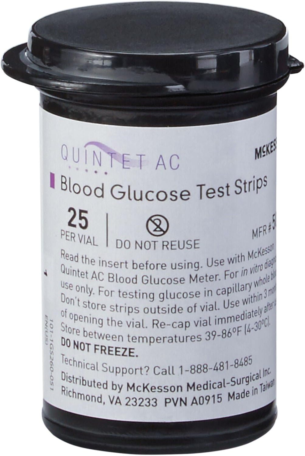 McKesson Quintet AC Blood Glucose Test Strips, 1 pk | Auto Coding, Noble Electrode Strips, for Self-Testing