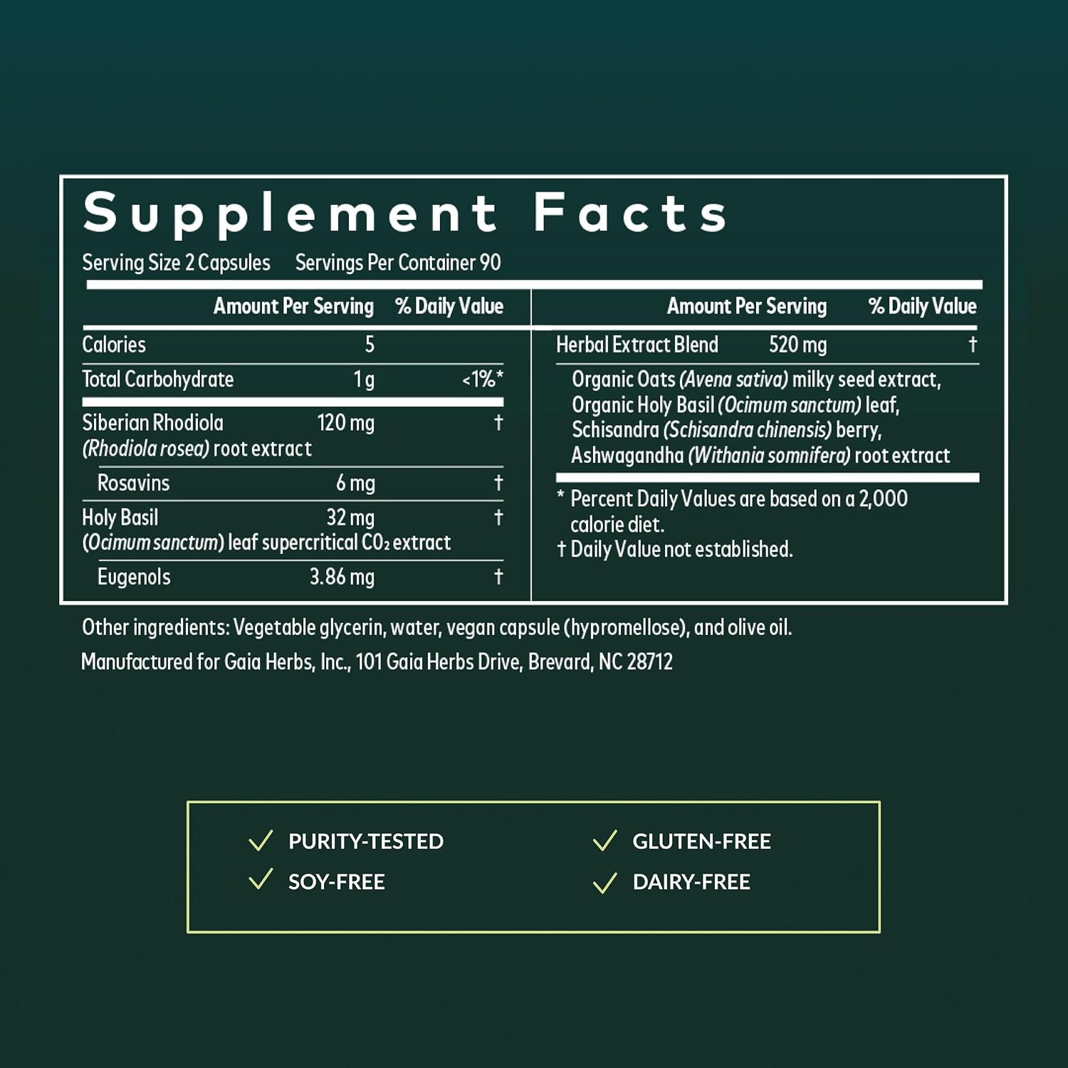 Gaia Herbs Adrenal Health Daily Support - Herbal Supplement with Ashwagandha, Holy Basil & Schisandra - Help Maintain Healthy Energy & Stress Levels* - 60 Vegan Liquid Phyto-Caps (30 Servings)