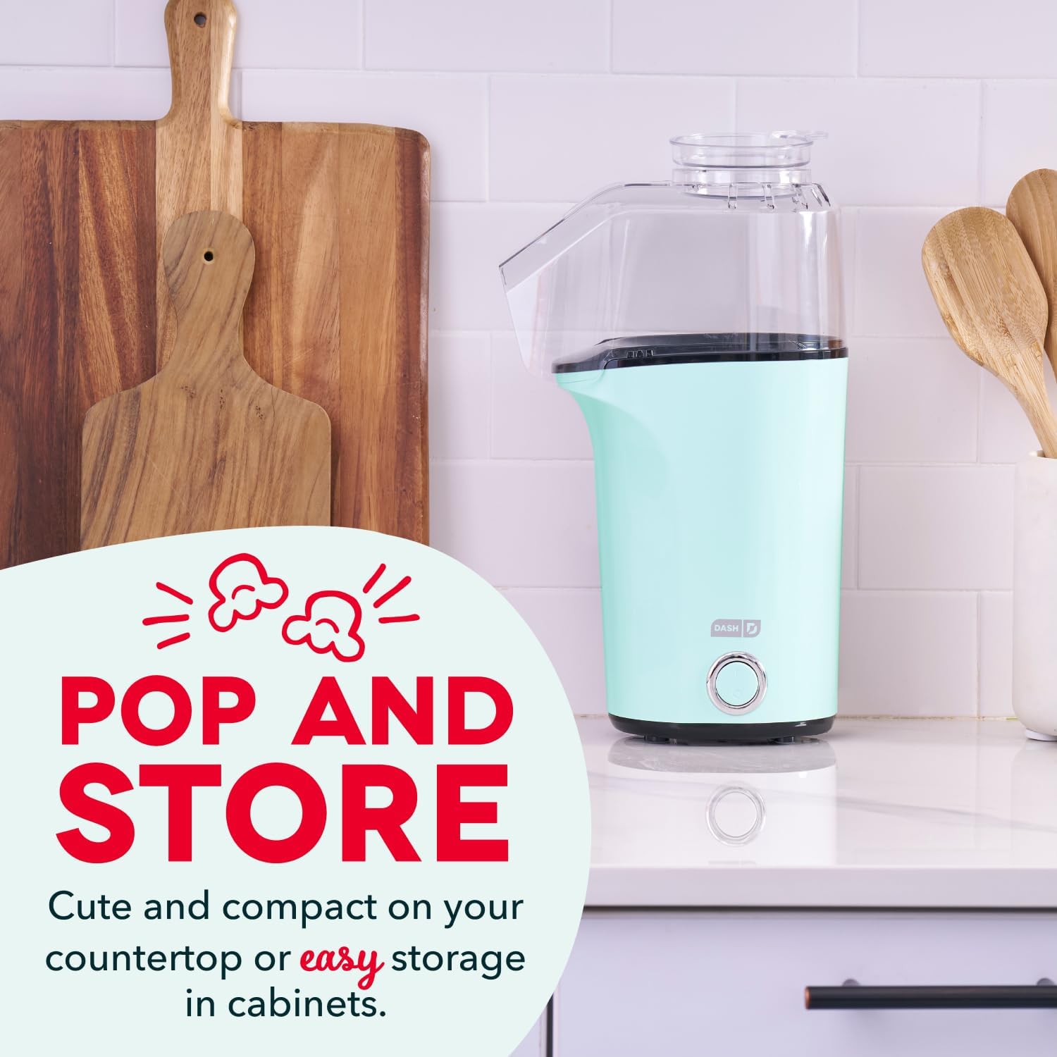 Dash Fresh Pop Popcorn Maker, 16-Cup Hot Air Popper, Aqua | Electric Popcorn Machine, Oil-Free Air Popped Popcorn, Built-In Measuring Cup & Butter Melting Tray, Movie Night Snacks