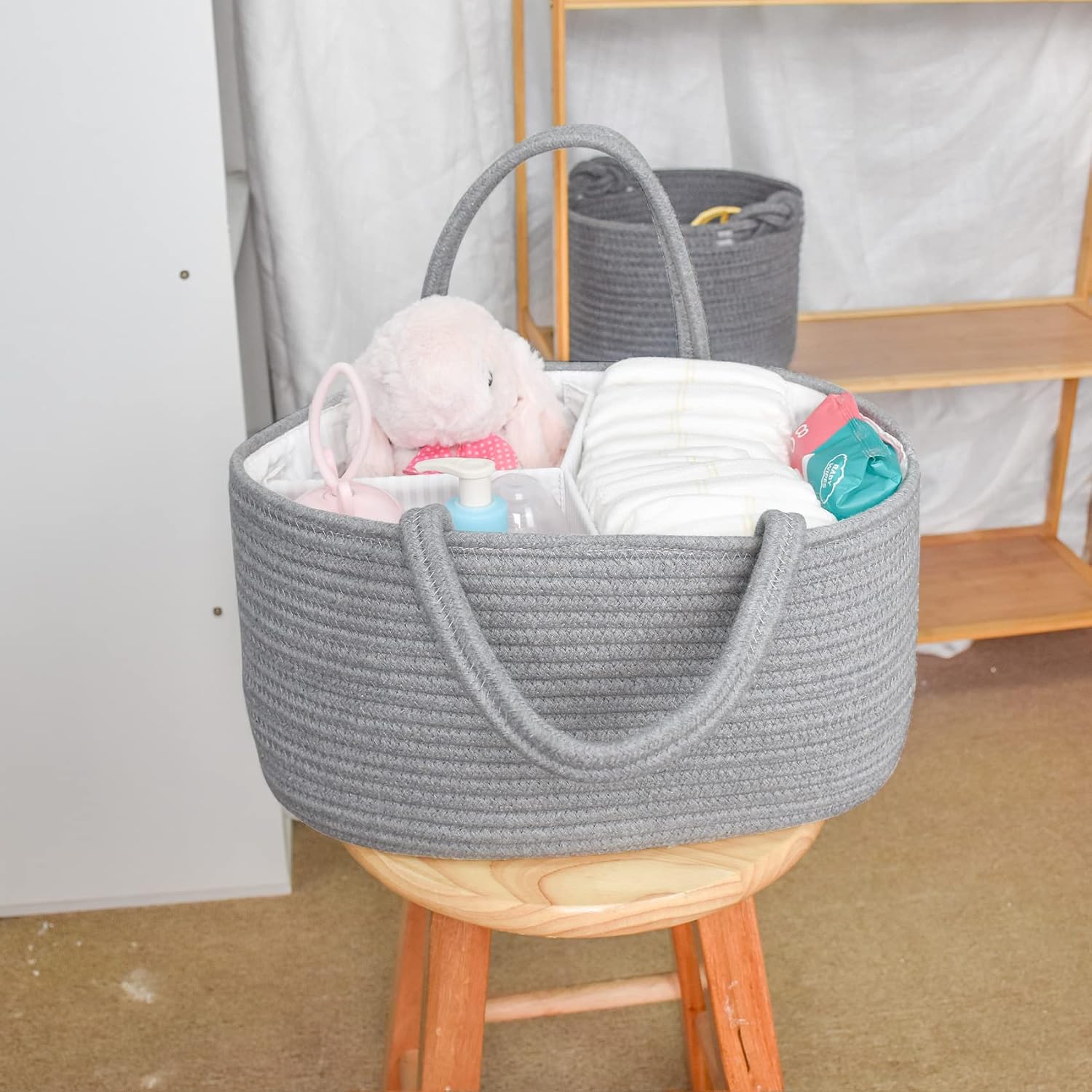 ABenkle Baby Diaper Caddy, Nursery Storage Bin and Car Organizer for Diapers and Baby Wipes, Cotton Rope Diaper Basket Caddy