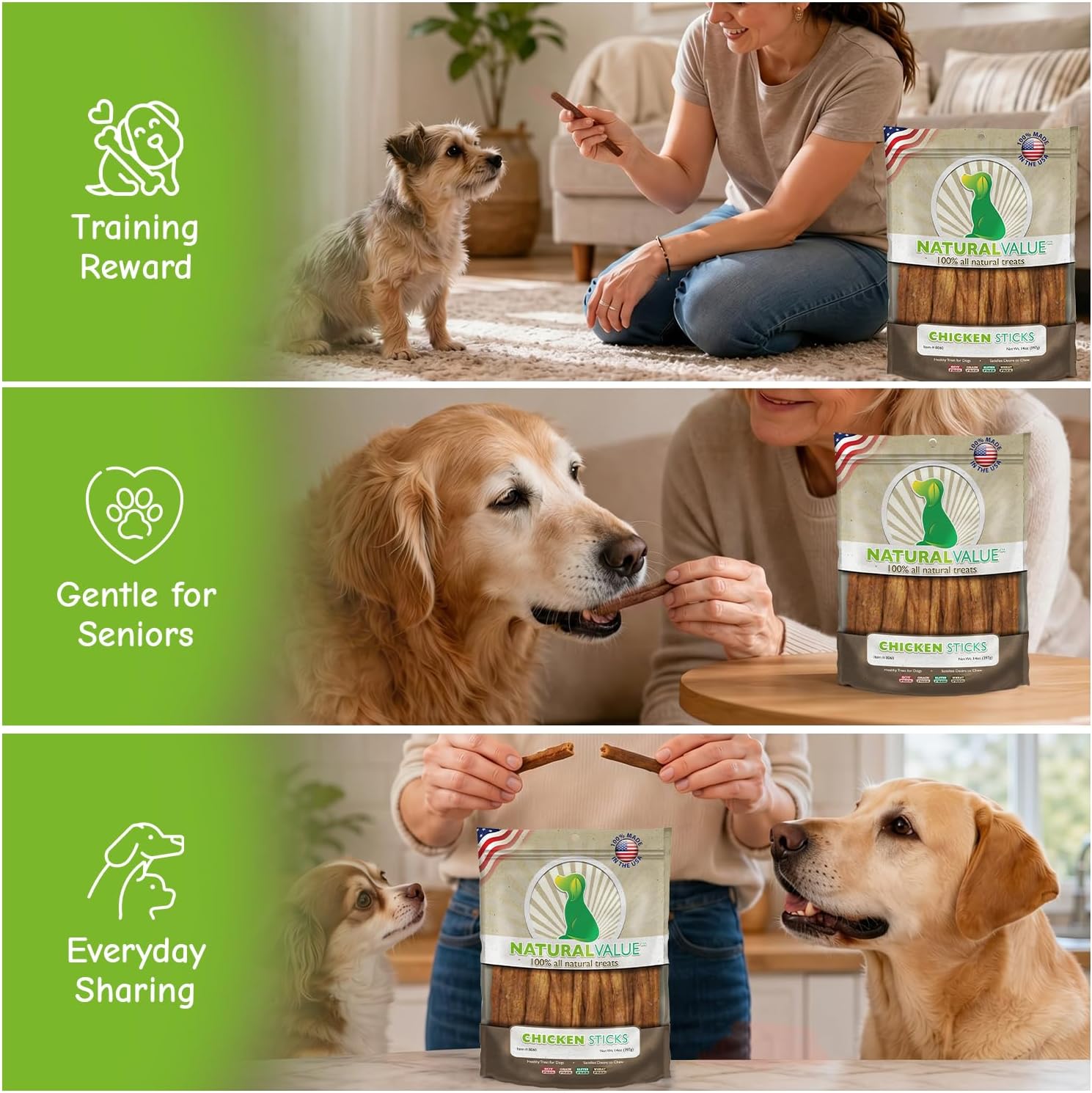Loving Pets Natural Value Beef Sticks - Soft Jerky Dog Treats for Large & Small Breeds - Healthy Gluten, Wheat, Soy & Grain Free Pet Treats for Dogs